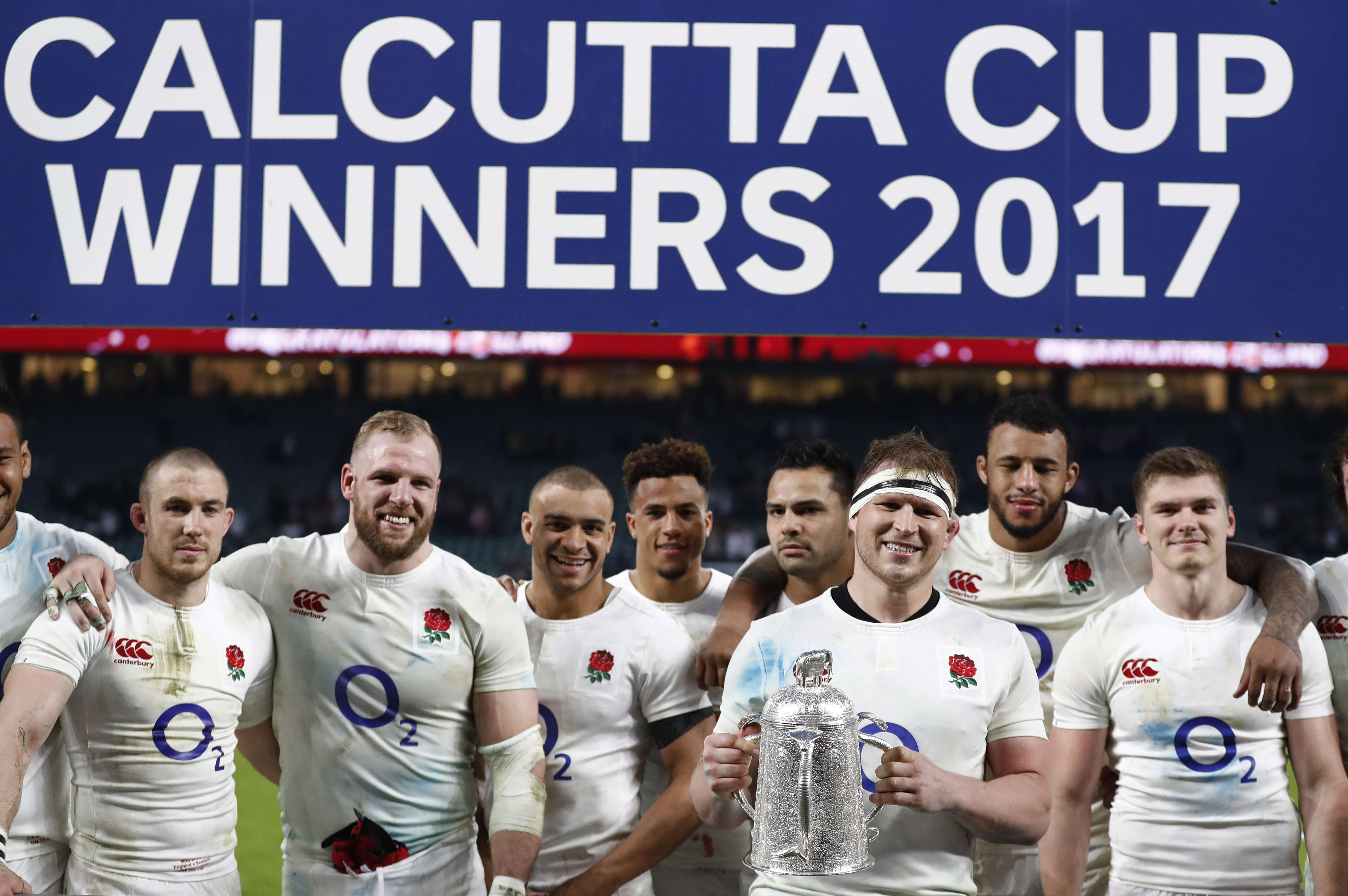 England celebrate with the Calcutta Cup. Photo: Reuters