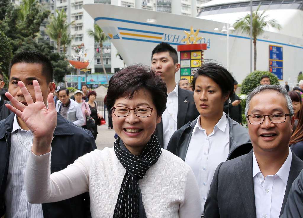 Chief executive-elect Carrie Lam in Whampoa a day after her victory in the city's leadership race. Photo: Sam Tsang
