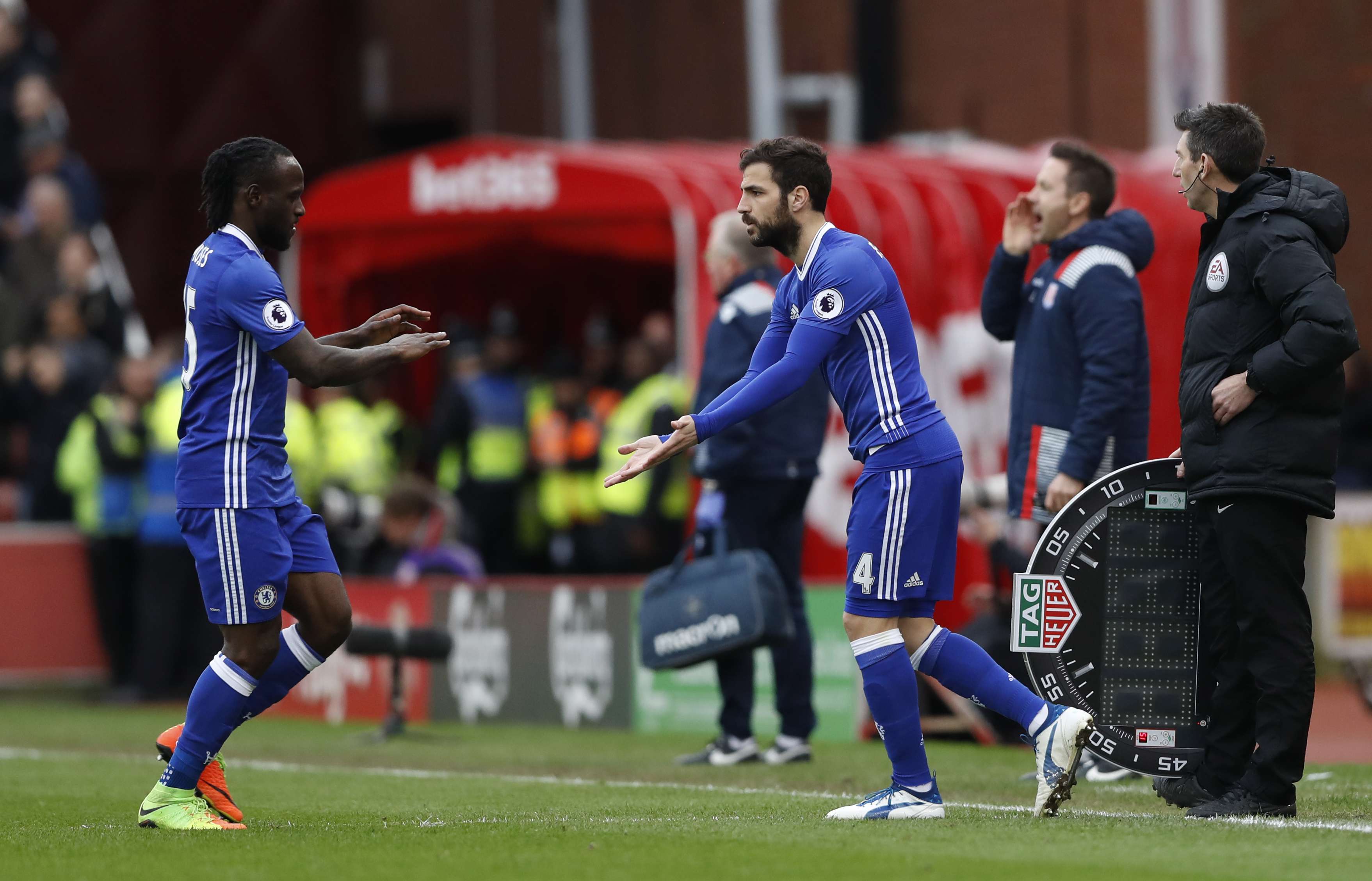Chelsea's Cesc Fabregas comes on as a substitute to replace Victor Moses. Photo: Reuters