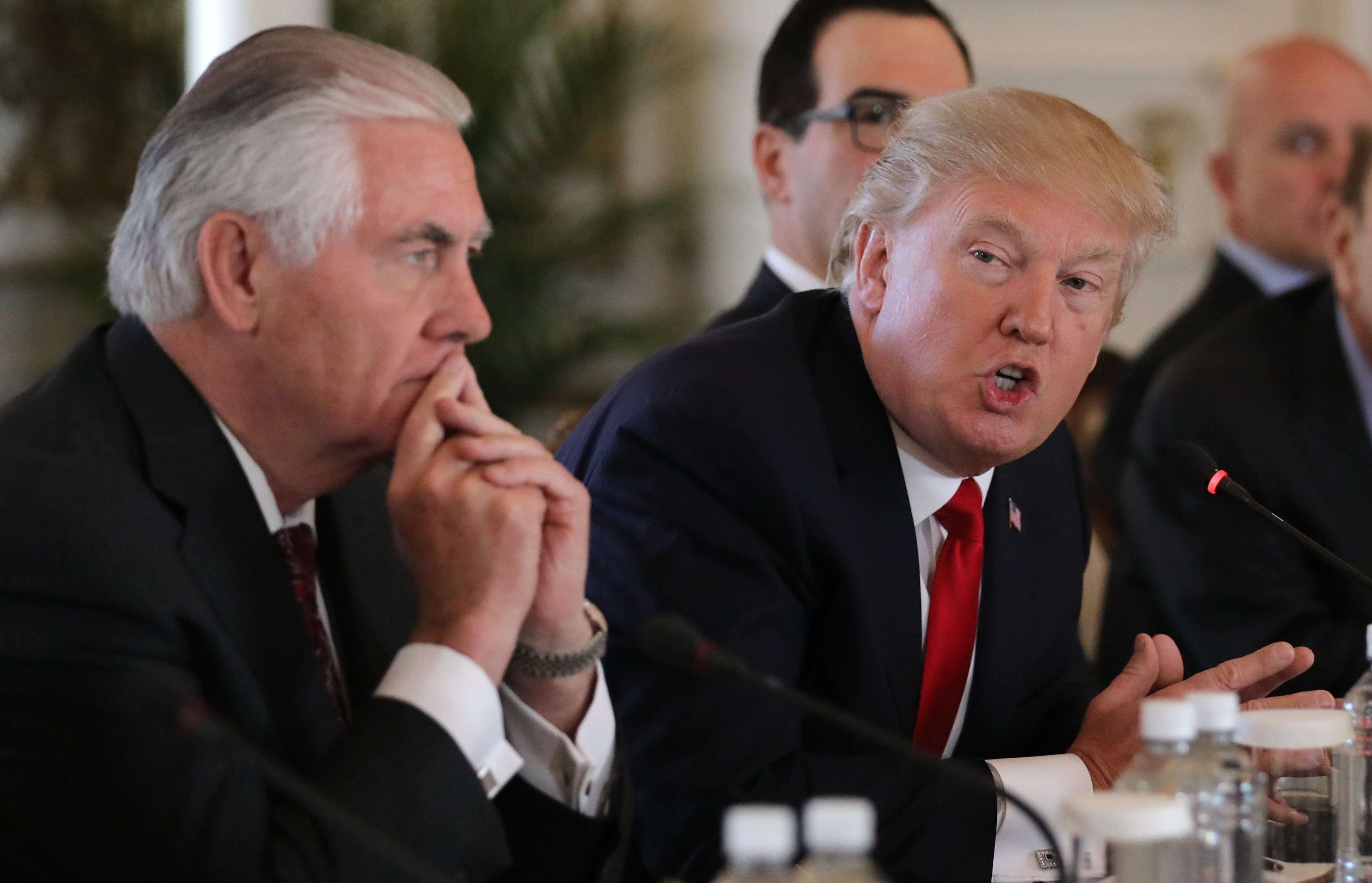 US President Donald Trump with Secretary of State Rex Tillerson during a bilateral meeting with China's President Xi Jinping at Trump's Mar-a-Lago estate. Photo: Reuters