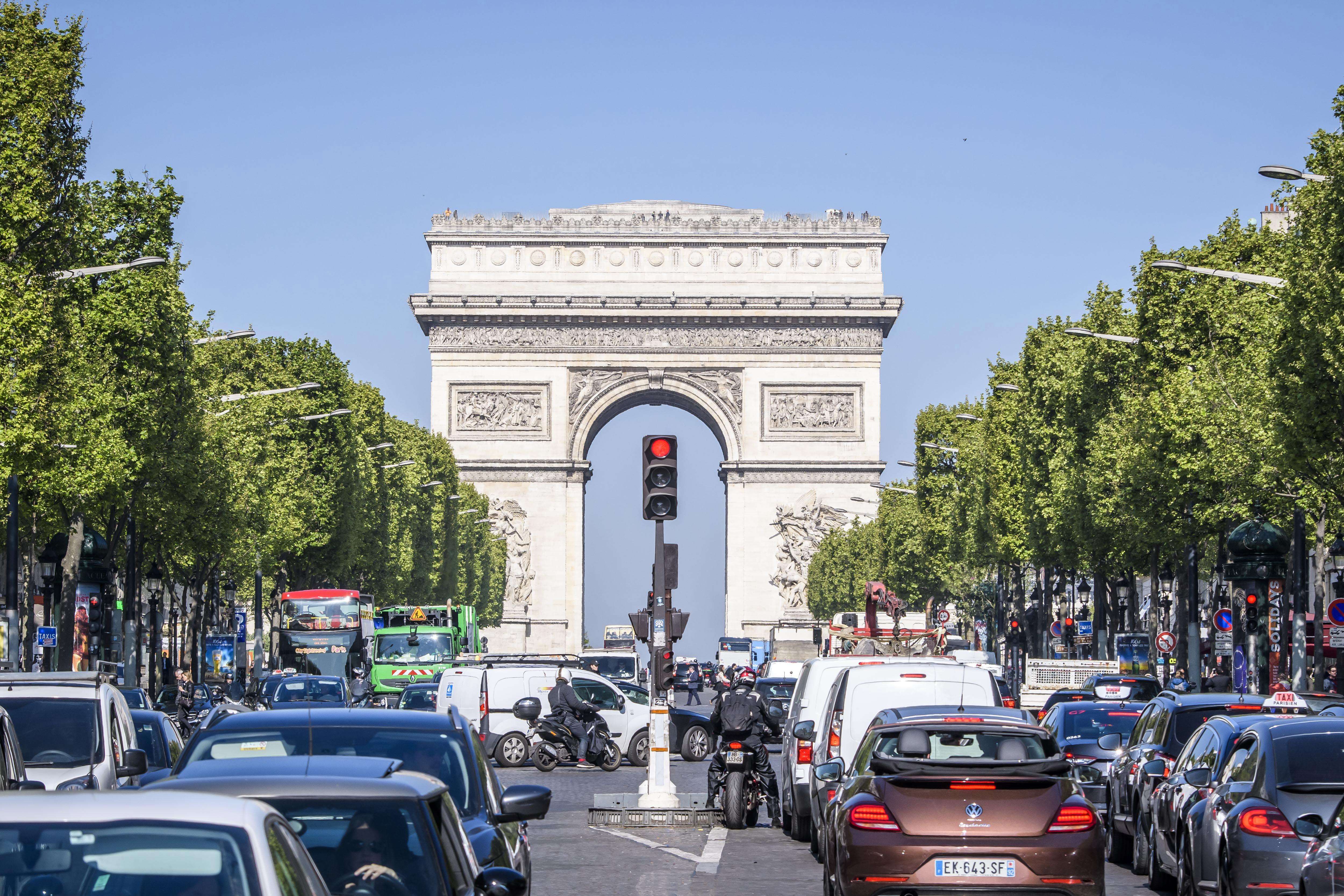 View of the traffic jam at the Champs Elysee avenue near the Arc de Triomphe in Paris. Photo: EPA