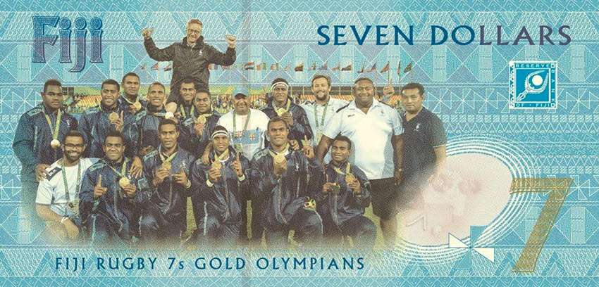 Fiji‘s new seven-dollar banknote featuring the gold medal-winning Rio Olympic Games squad. Photo: RBF