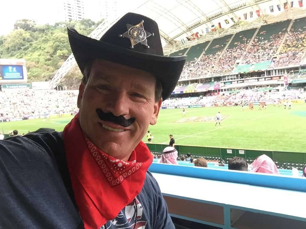 John 'JBL' Layfield gets in the fancy dress spirit at the Hong Kong Sevens. Photo: @JCLayfield
