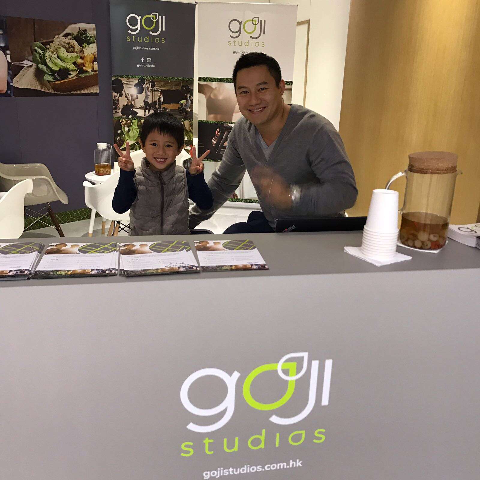 Former Hong Kong rugby player Ricky Cheuk and his son in his new fitness centre. Photo: Handout