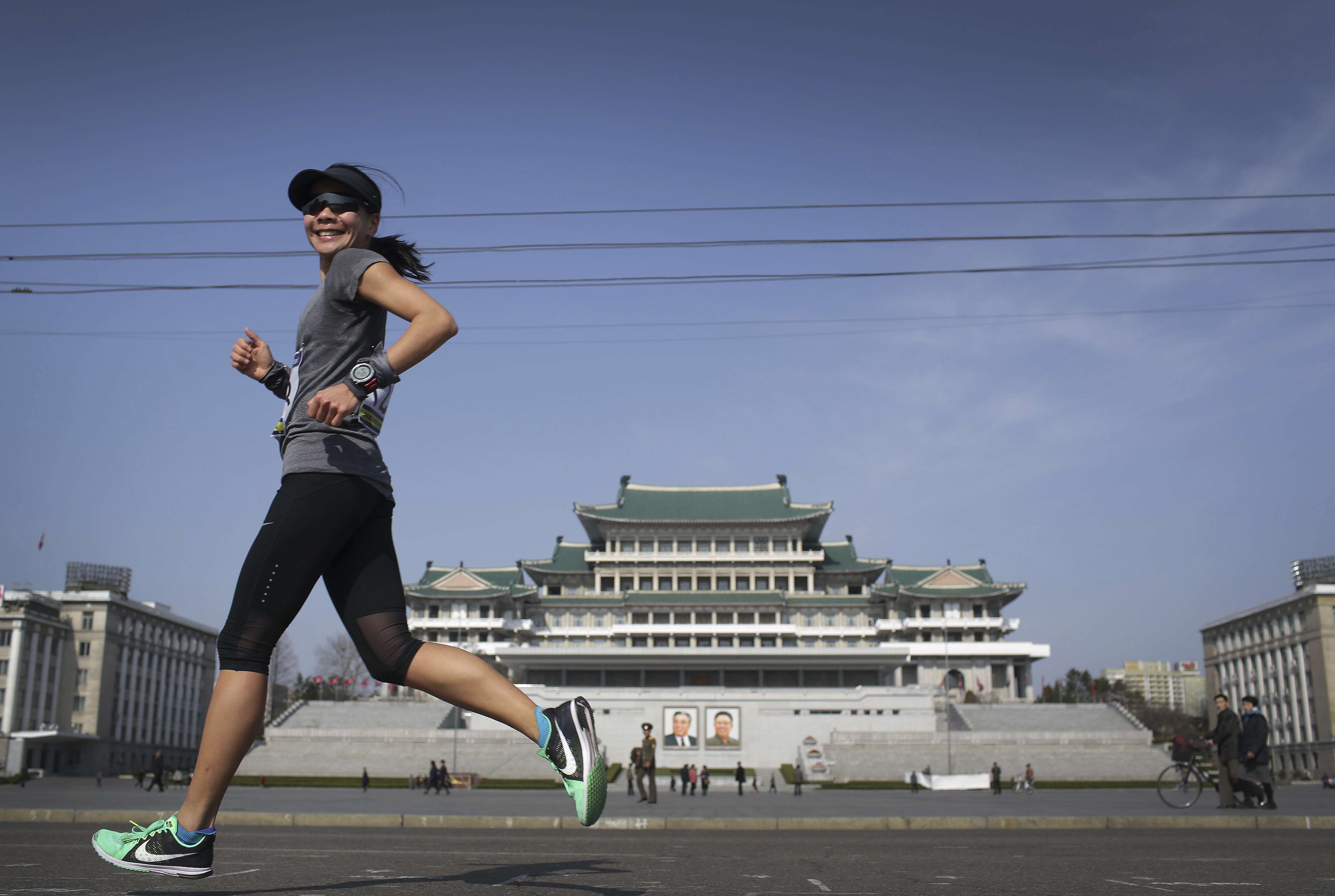 Jeanette Wang running the Pyongyang Marathon on April 9. Photo: AP