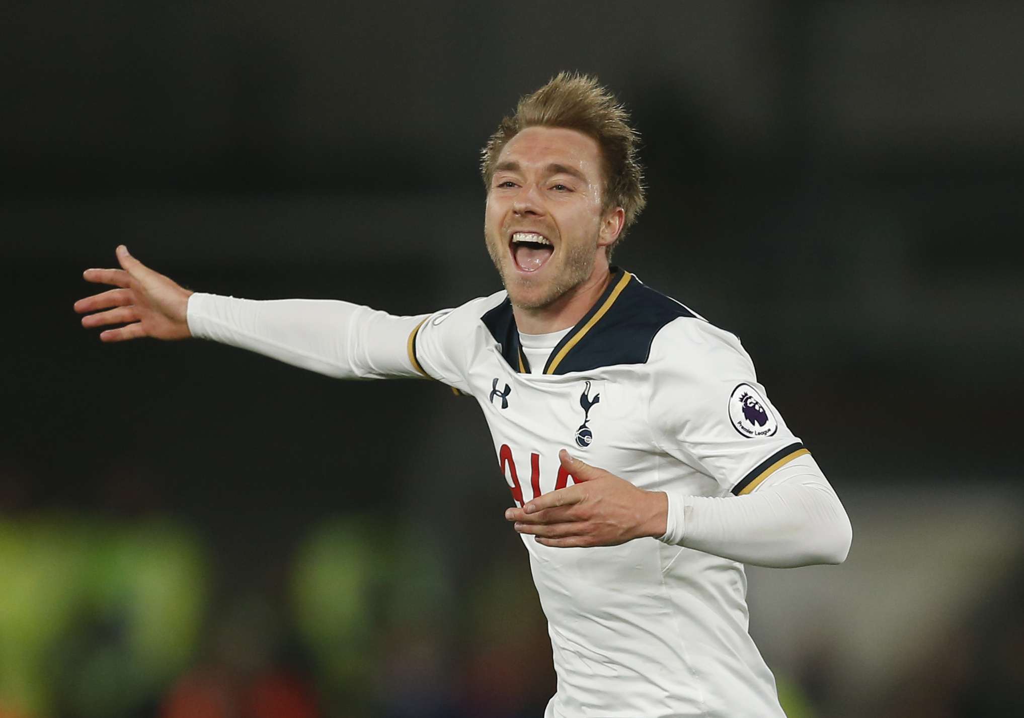 Tottenham's Christian Eriksen celebrates scoring against Crystal Palace. Photo: Reuters