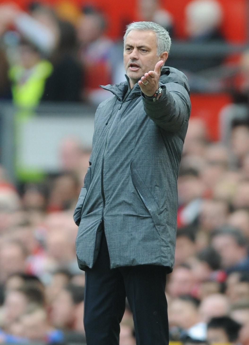 Manchester United manager Jose Mourinho gestures during the Premier League match against Swansea at Old Trafford. Photo: EPA