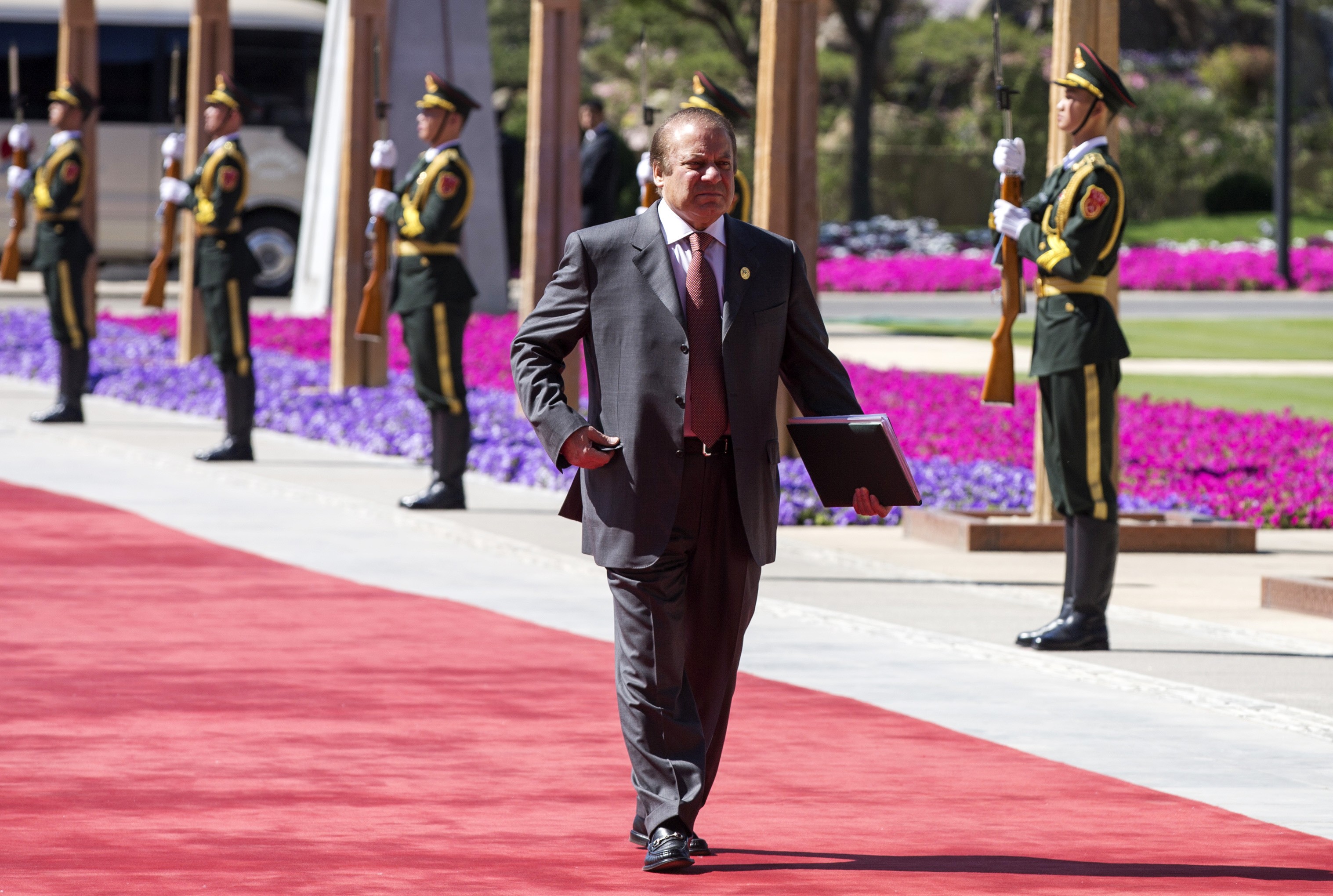 Prime Minister Nawaz Sharif arriving in Beijing for the Belt and Road Forum on Monday. Photo: Xinhua