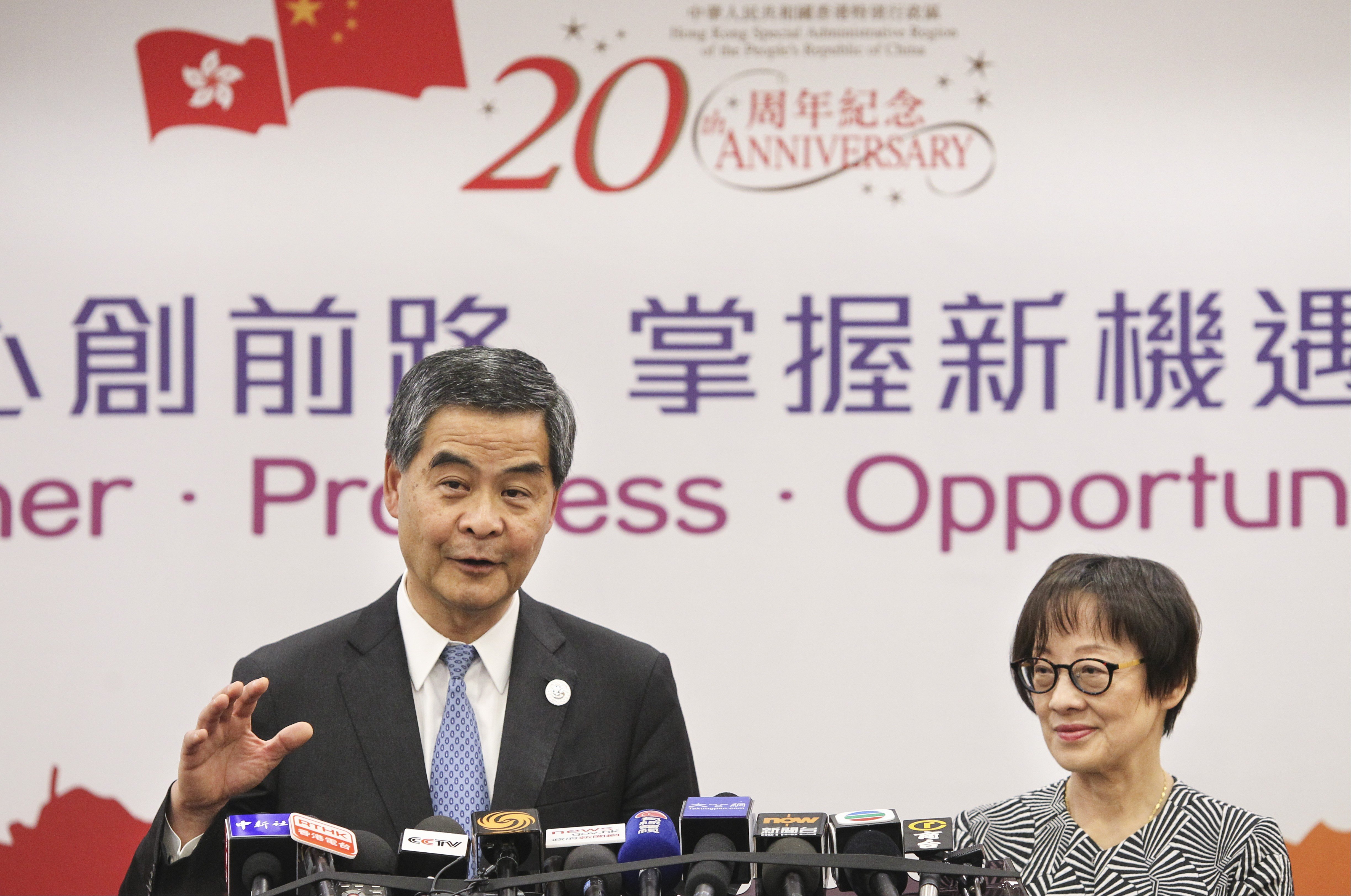Hong Kong Chief Executive Leung Chun-ying (left) and Yvonne Choi Ying-pik, the city’s commissioner for the ‘Belt and Road Initiative’, were part of a 30-strong delegation at the summit in Beijing. Photo: Simon Song