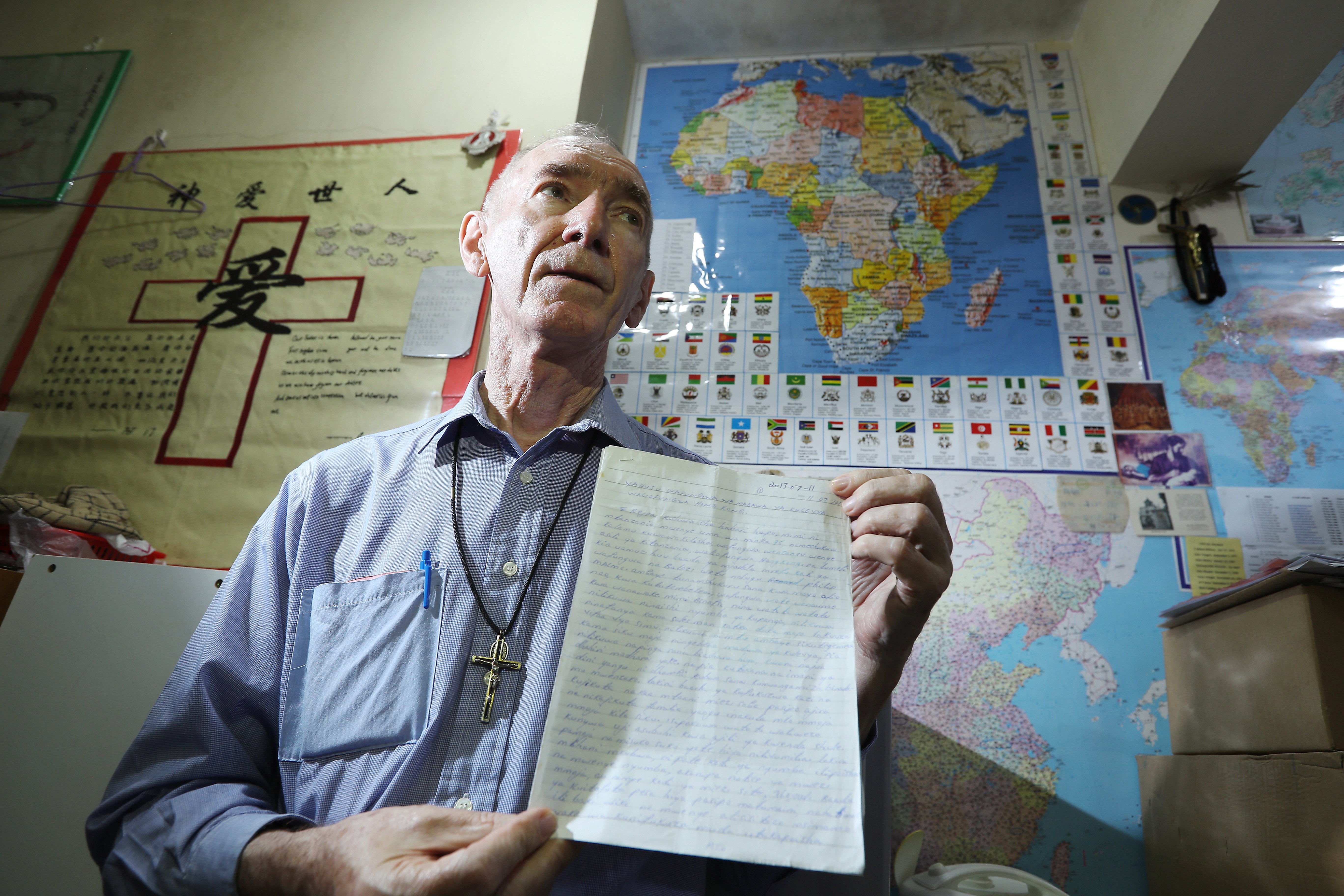 Father John Wotherspoon’s mission started in 2013 when he convinced a Tanzanian drug mule to write a letter home warning others not to follow his example. Photo: Nora Tam