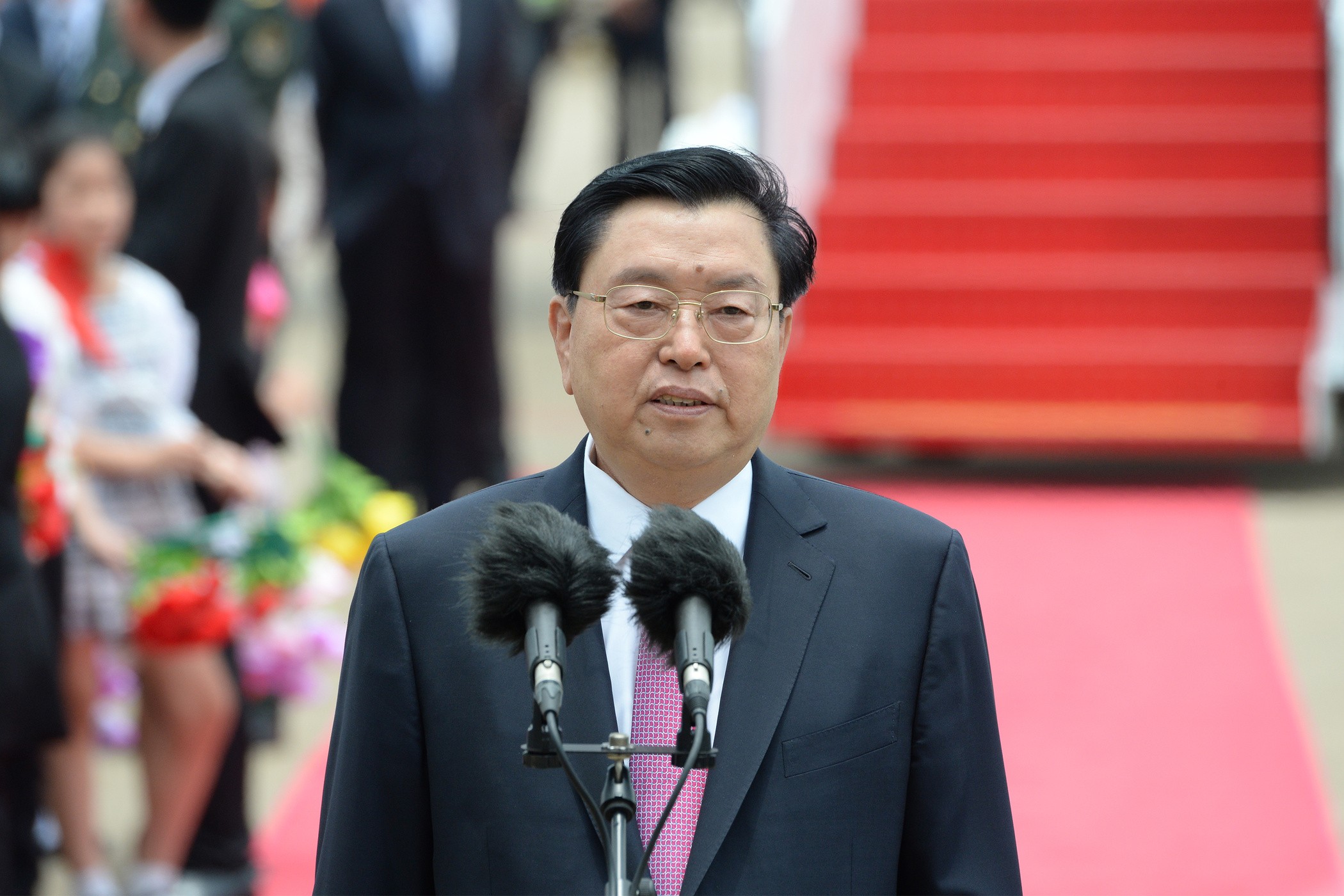 Zhang Dejiang called on the Hong Kong government to ‘steadfastly implement the constitutional obligation of national security’. Photo: GCS