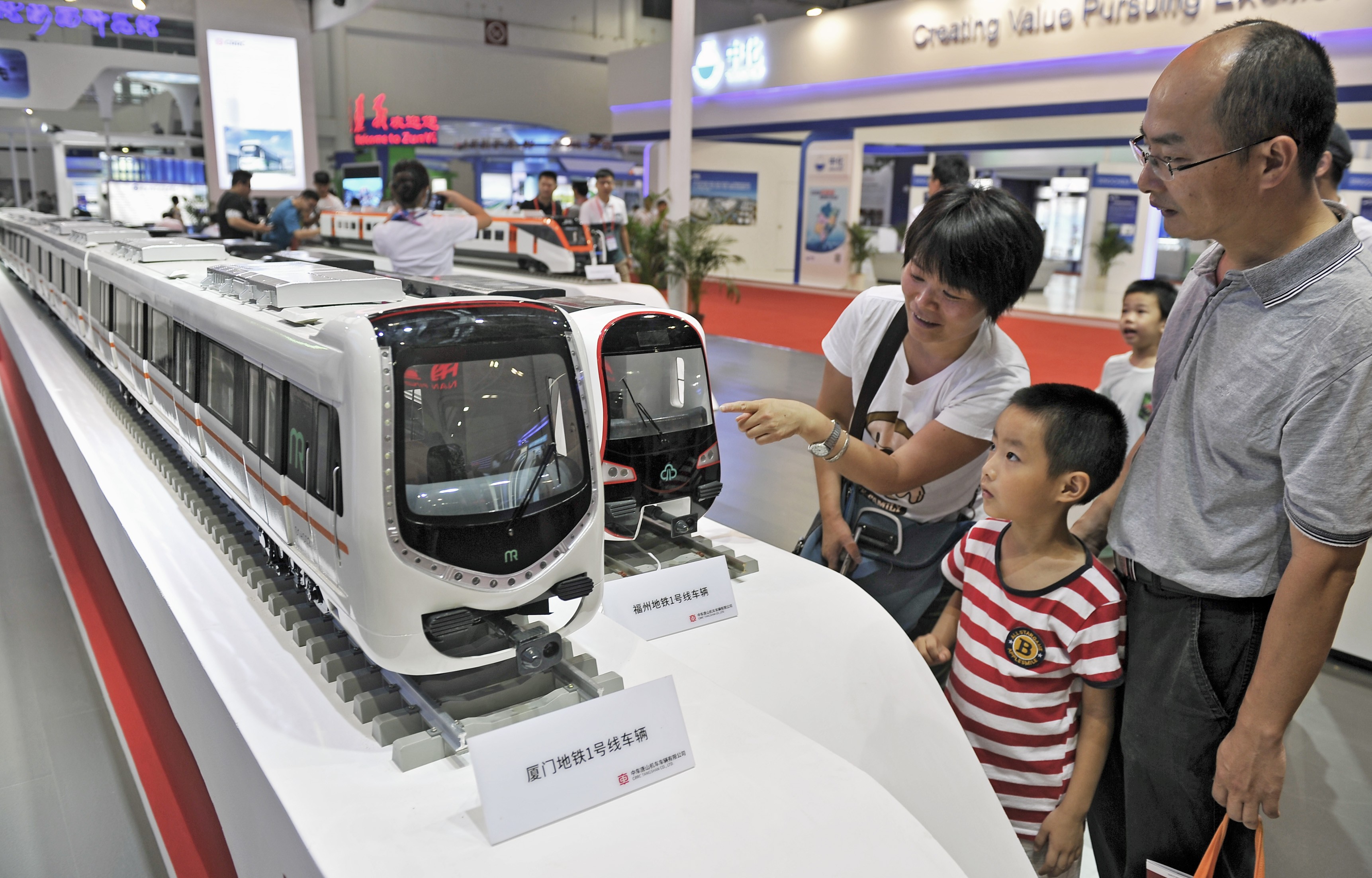 Model trains are on display before Xiamen's new subway system becomes operational in September. Photo: ImagineChina