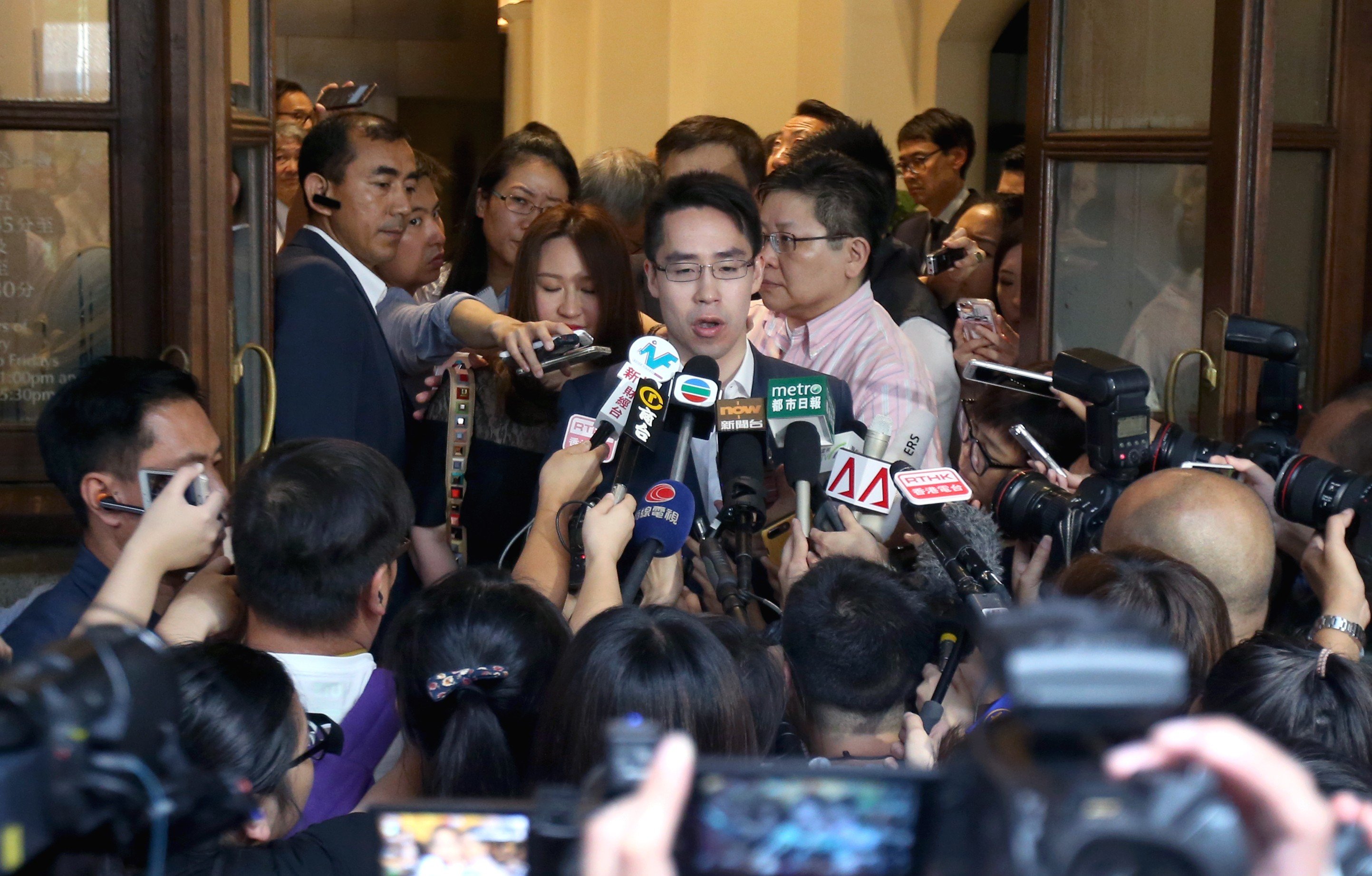 Adam Kwok Kai-fai, son of former Sun Hung Kai Properties co-chairman Thomas Kwok Ping-kwong, outside the Court of Final Appeal in Central on Wednesday. Photo: David Wong