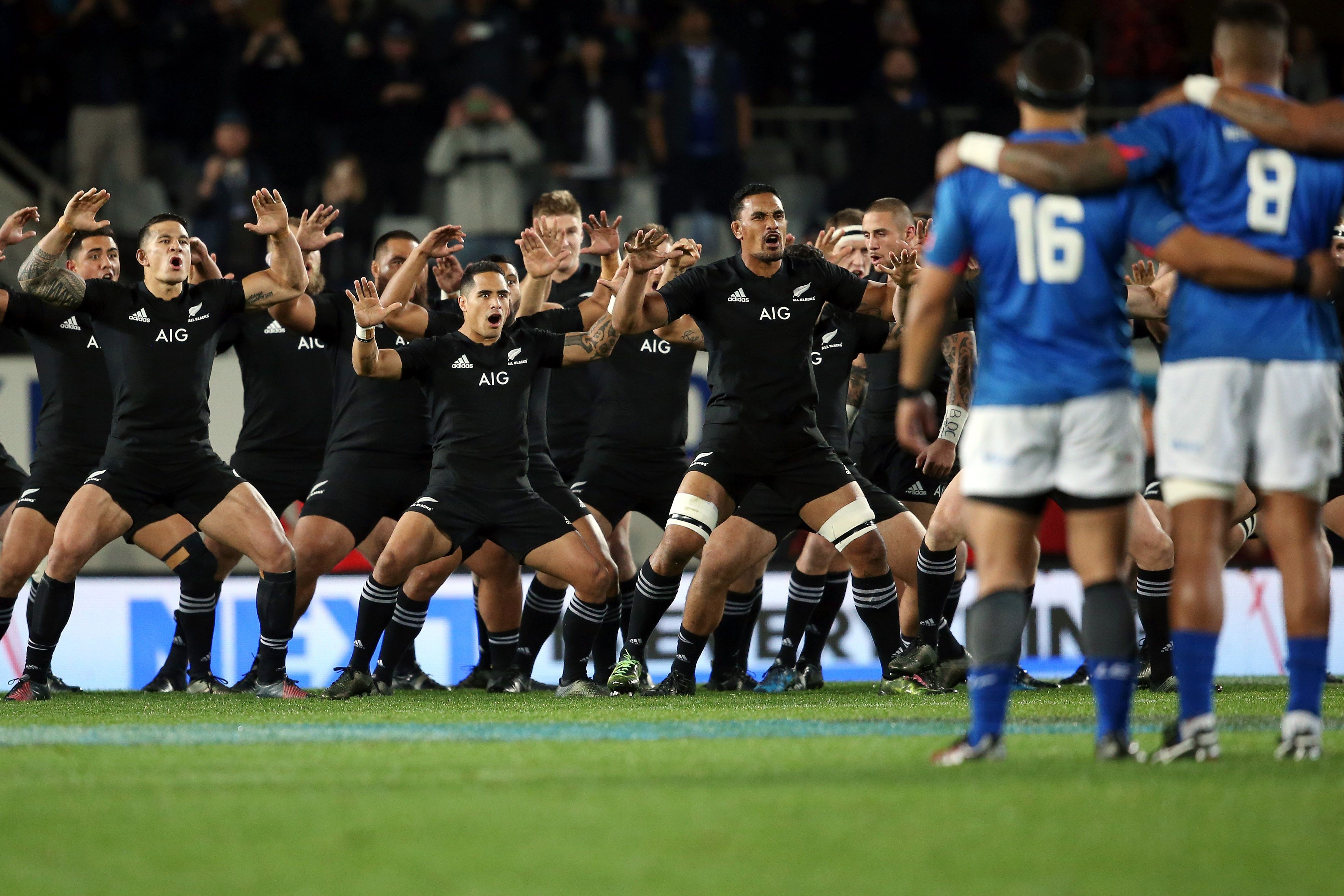 New Zealand's players perform the haka before the match against Samoa at Eden Park in Auckland. Photo: AFP