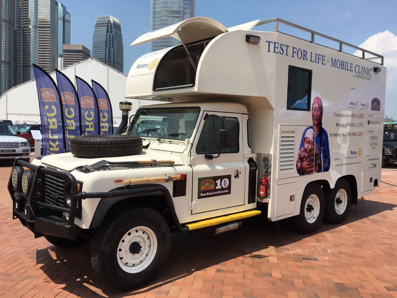 The Rotary Land Rover publicises its mission and Hong Kong origins. Photo: Handout