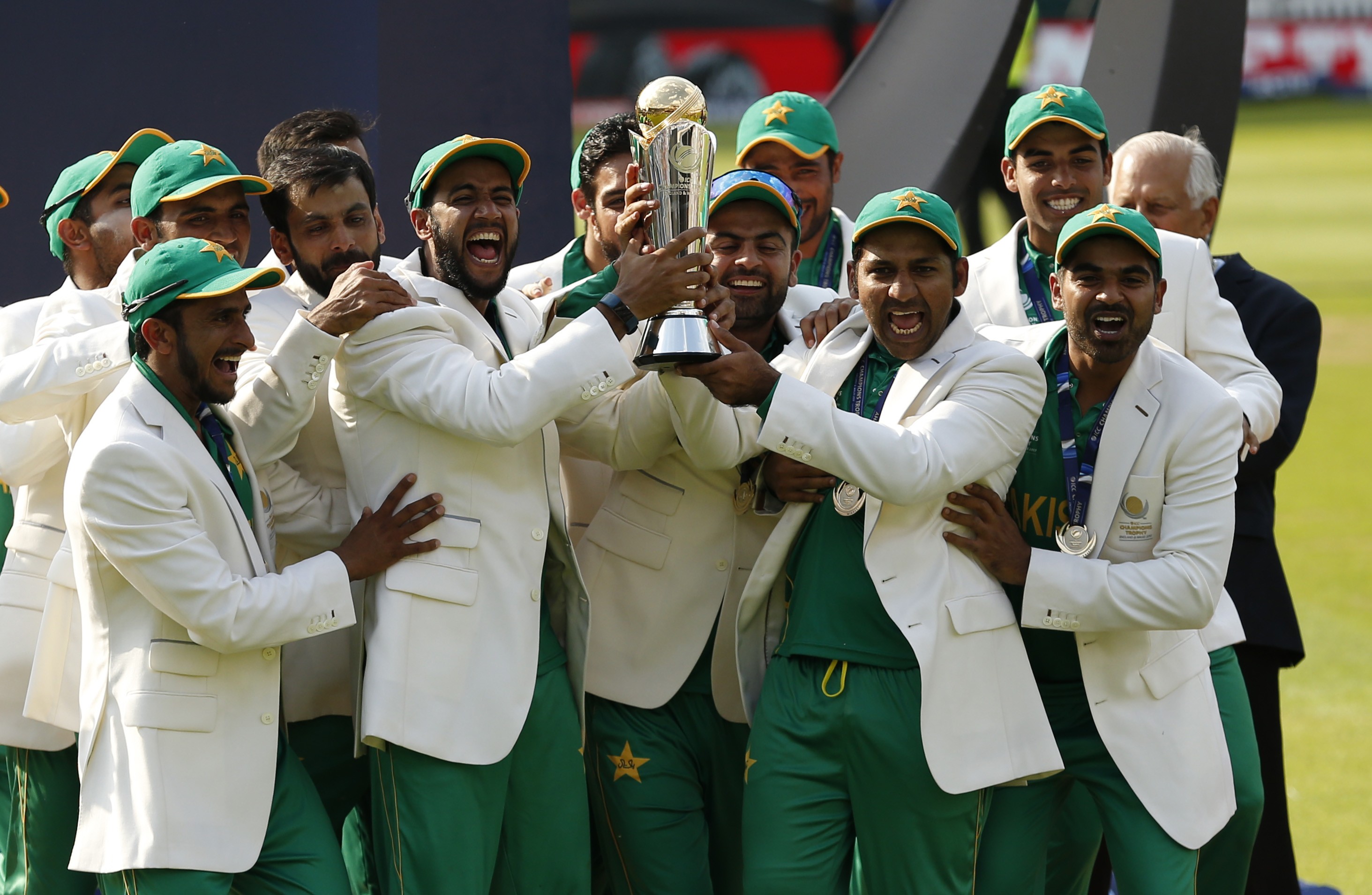 Pakistan celebrate winning the ICC Champions Trophy at The Oval. Photo: Reuters