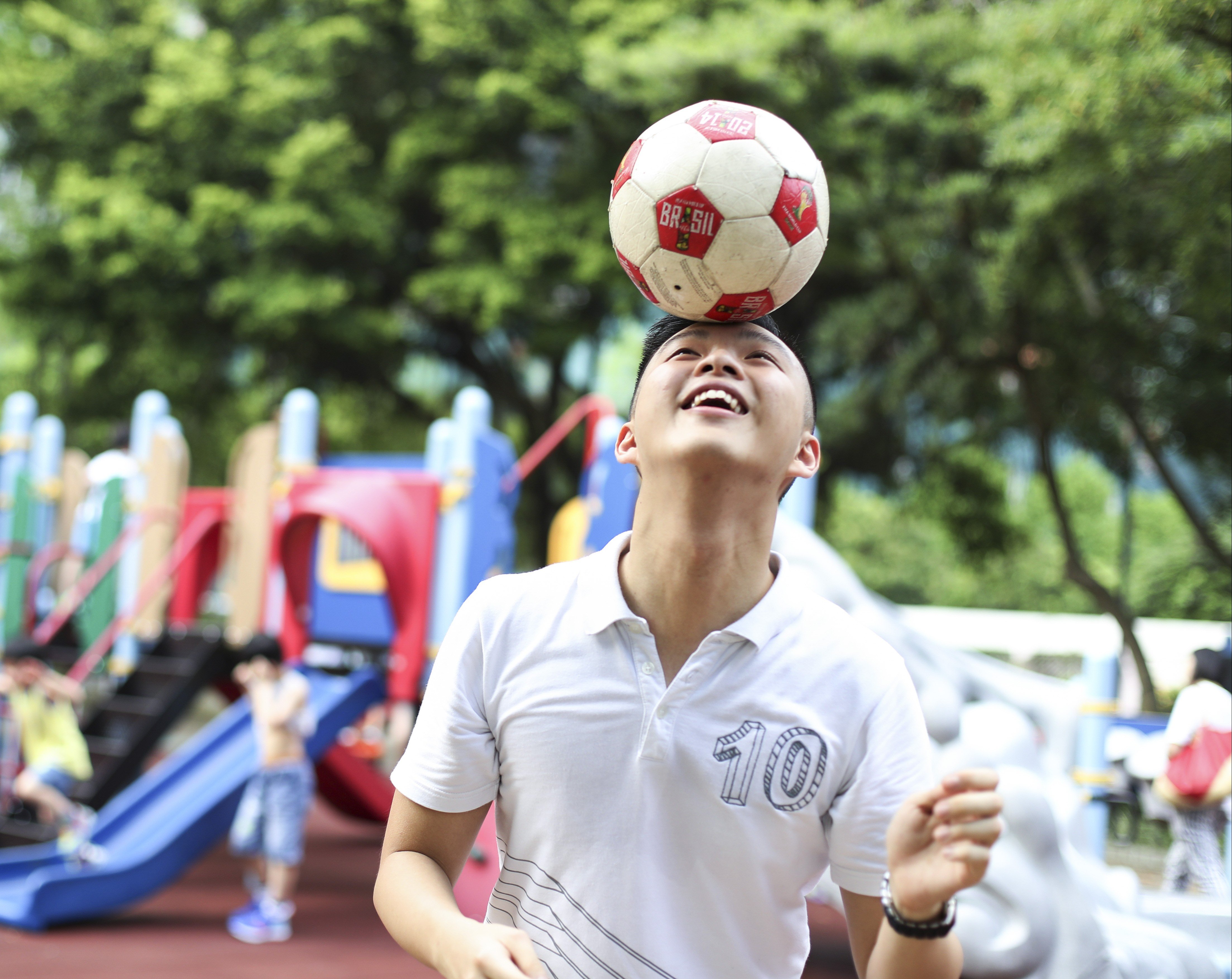 Harrison Chu Pak-ho likes playing football at Po Hong Park in Po Lam. Photo: Nora Tam