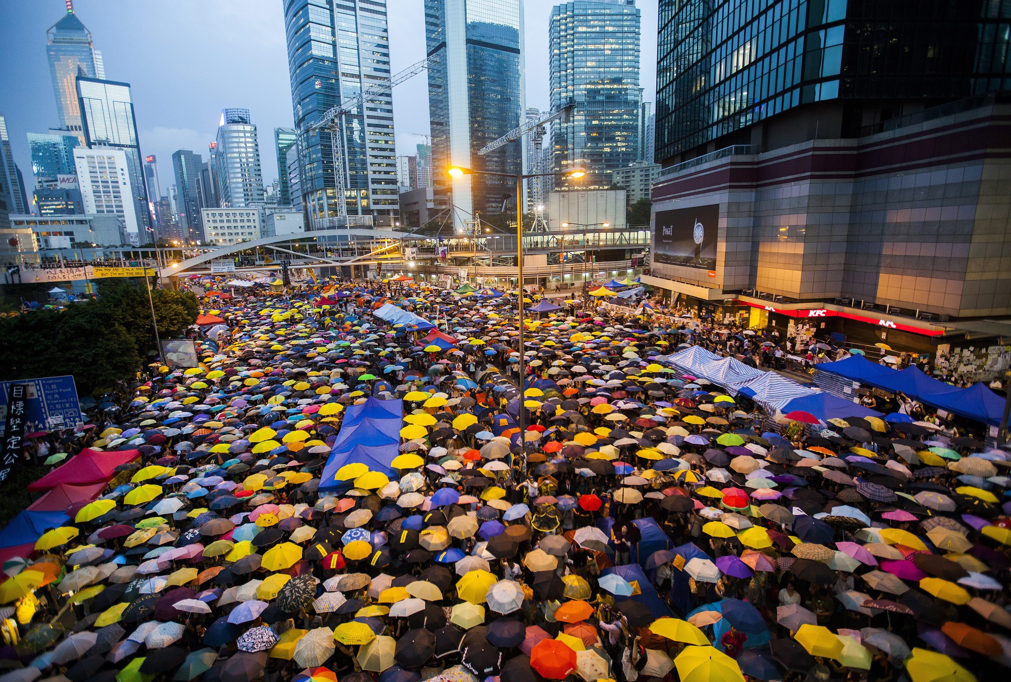 Protesters gathered in Admiralty in 2014 as part of the “umbrella movement”. Photo: European Pressphoto Agency