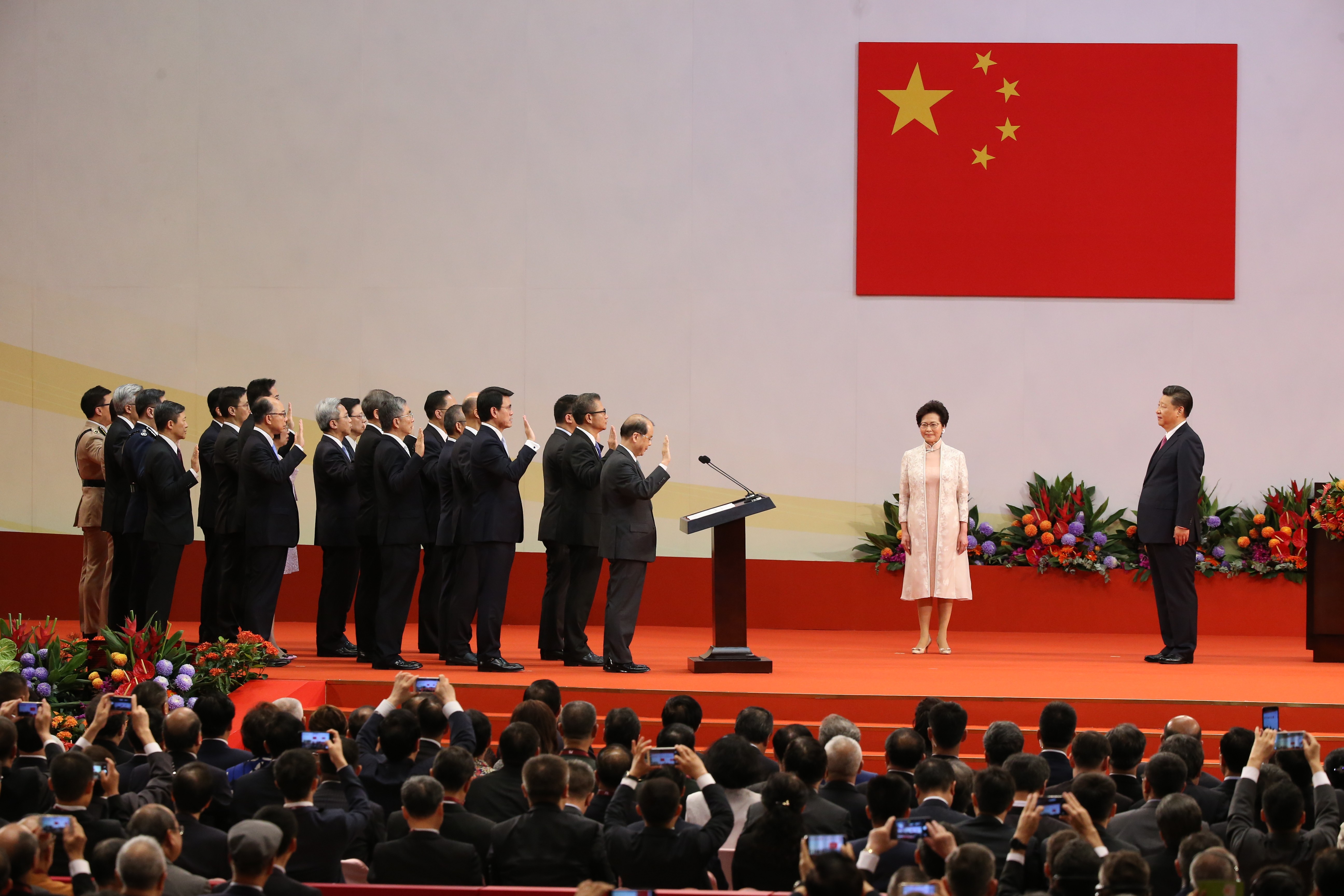 Hong Kong’s new government is sworn in before Xi Jinping. Photo: Sam Tsang