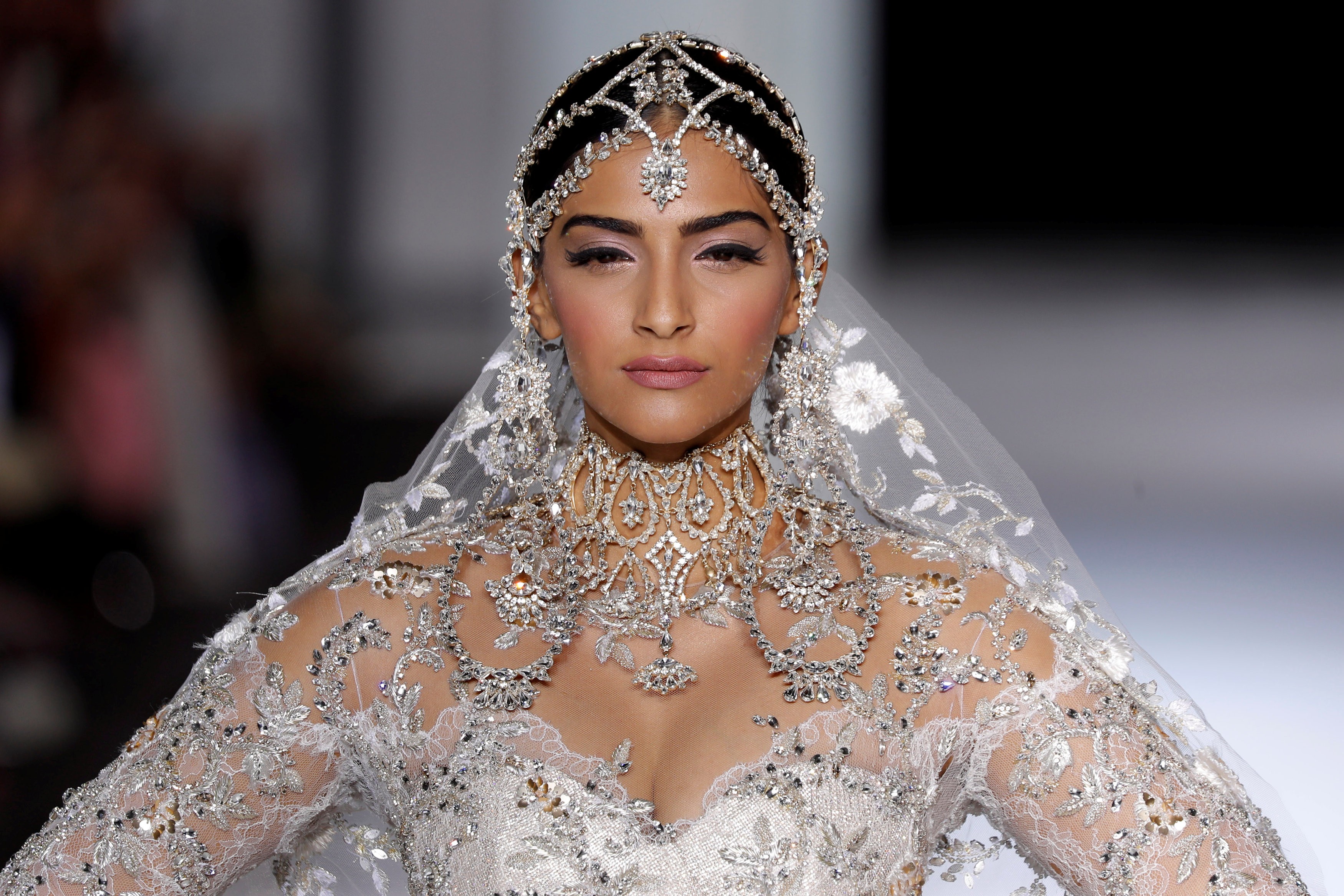 Sonam Kapoor presents a wedding dress by Ralph & Russo as part of their Haute Couture Fall/Winter 2017/2018 collection. Photo: REUTERS