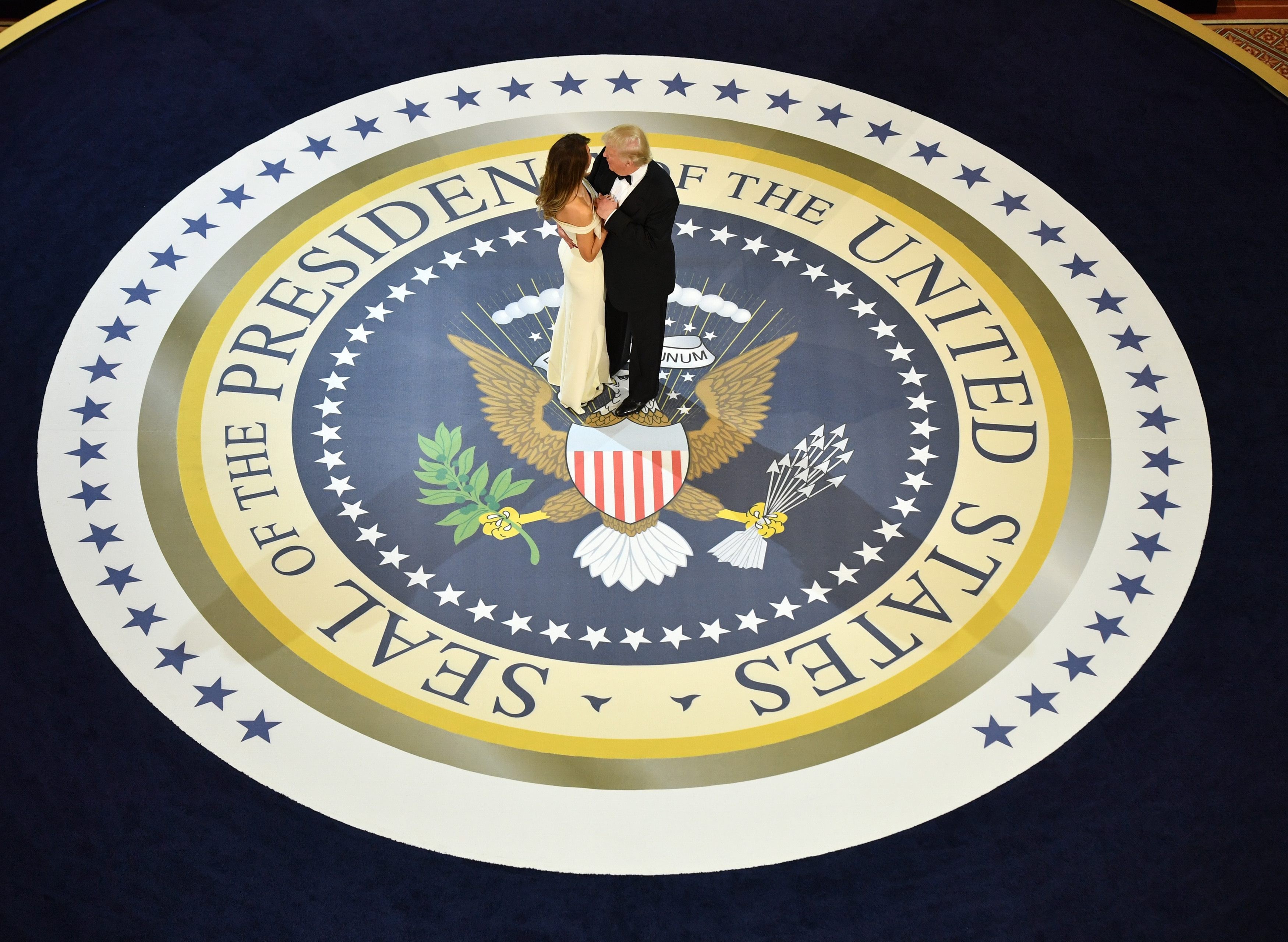 US President Donald Trump and first lady Melania Trump dance at the inaugural Armed Services Ball in Washington on January 20. Photo: EPA