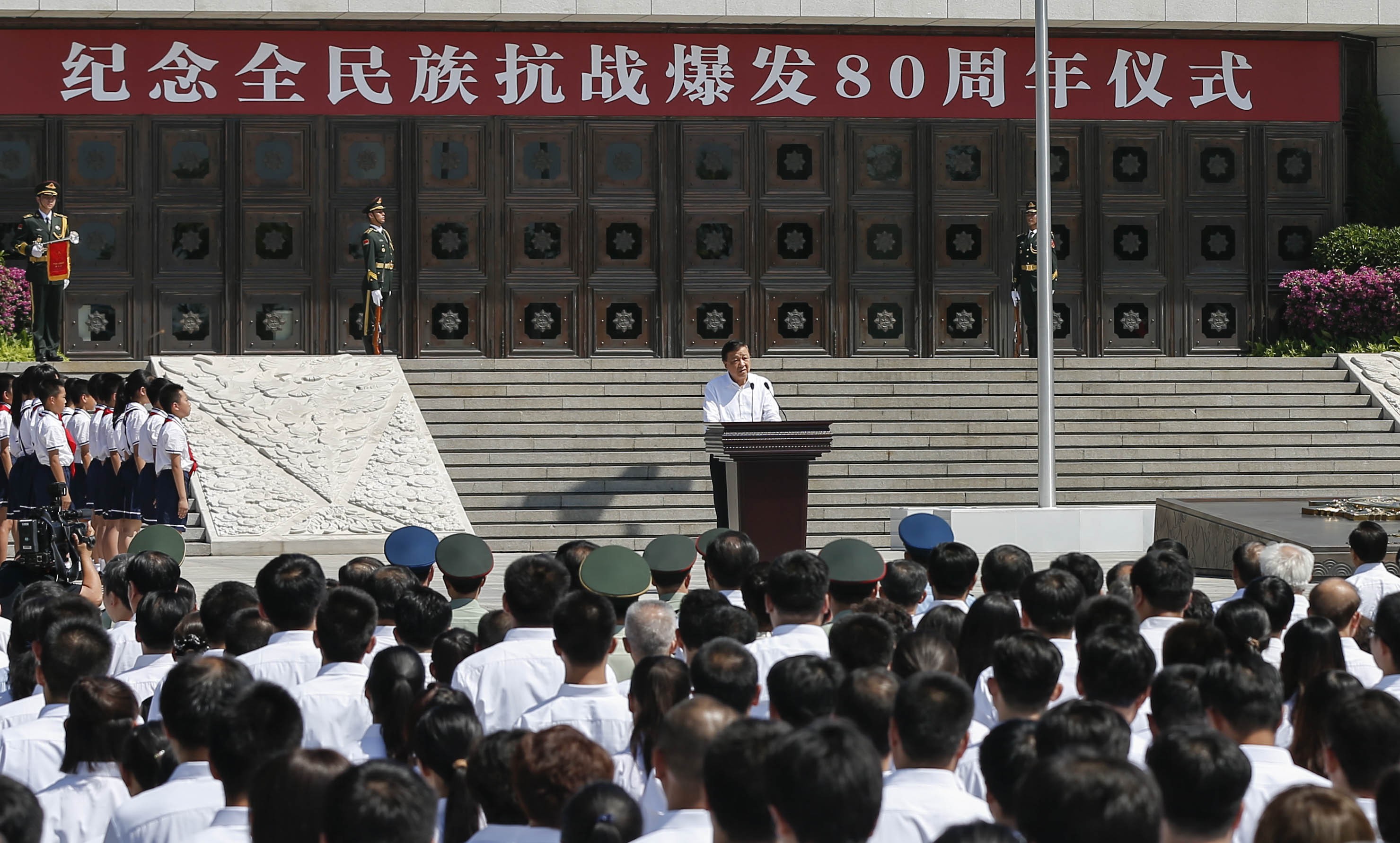 Politburo Standing Committee Liu Yunshan addresses a ceremony to commemorate the 80th anniversary of the Marco Polo Bridge Incident at the Museum of the Chinese People's War of Resistance against Japanese Aggression in Beijing on Friday. Photo: Xinhua