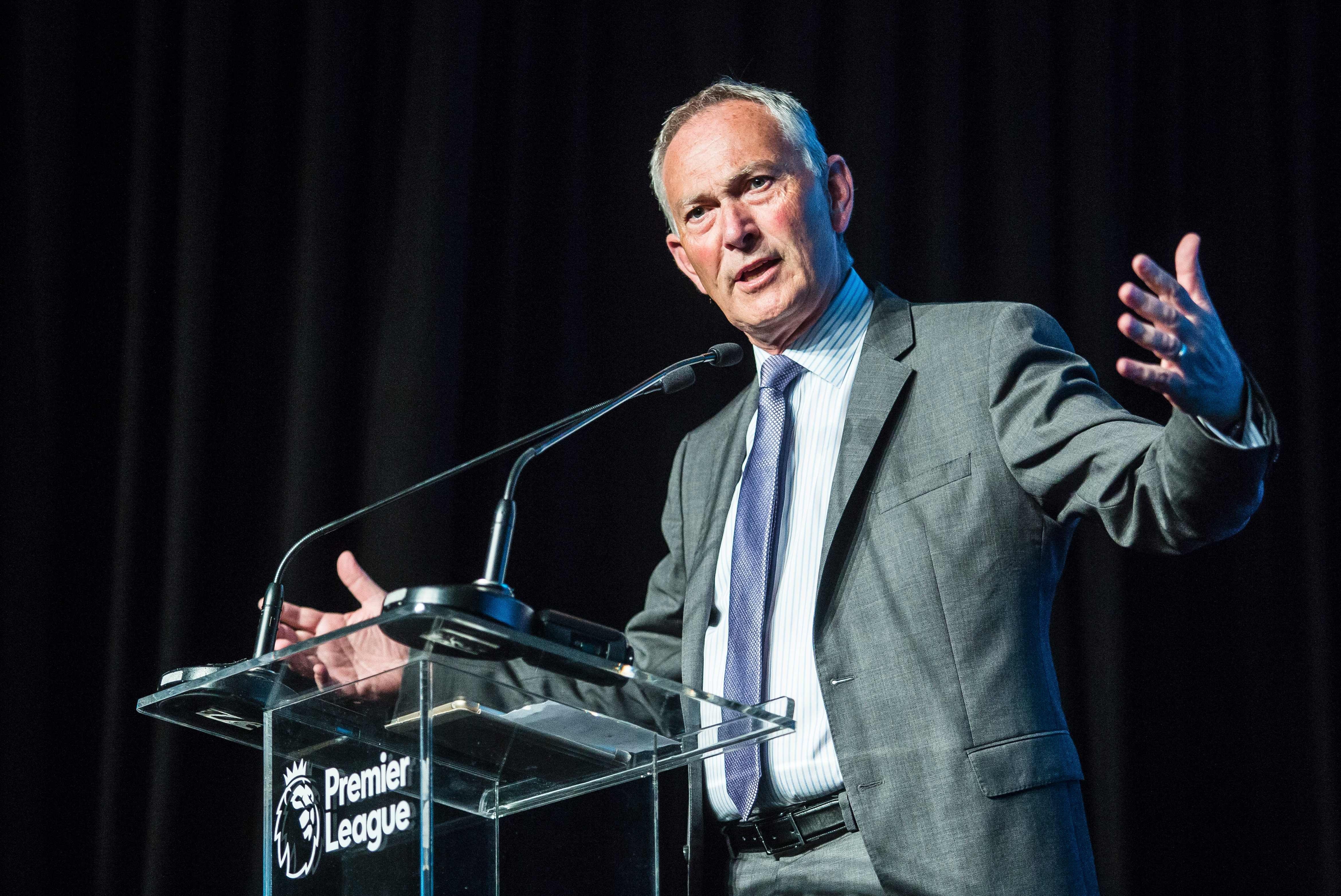 Richard Scudamore, executive chairman of the English Premier League, speaks at a football social development conference in Hong Kong. He would love to bring the league’s games abroad, but accepts it is unlikely to happen any time soon. Photo: AFP