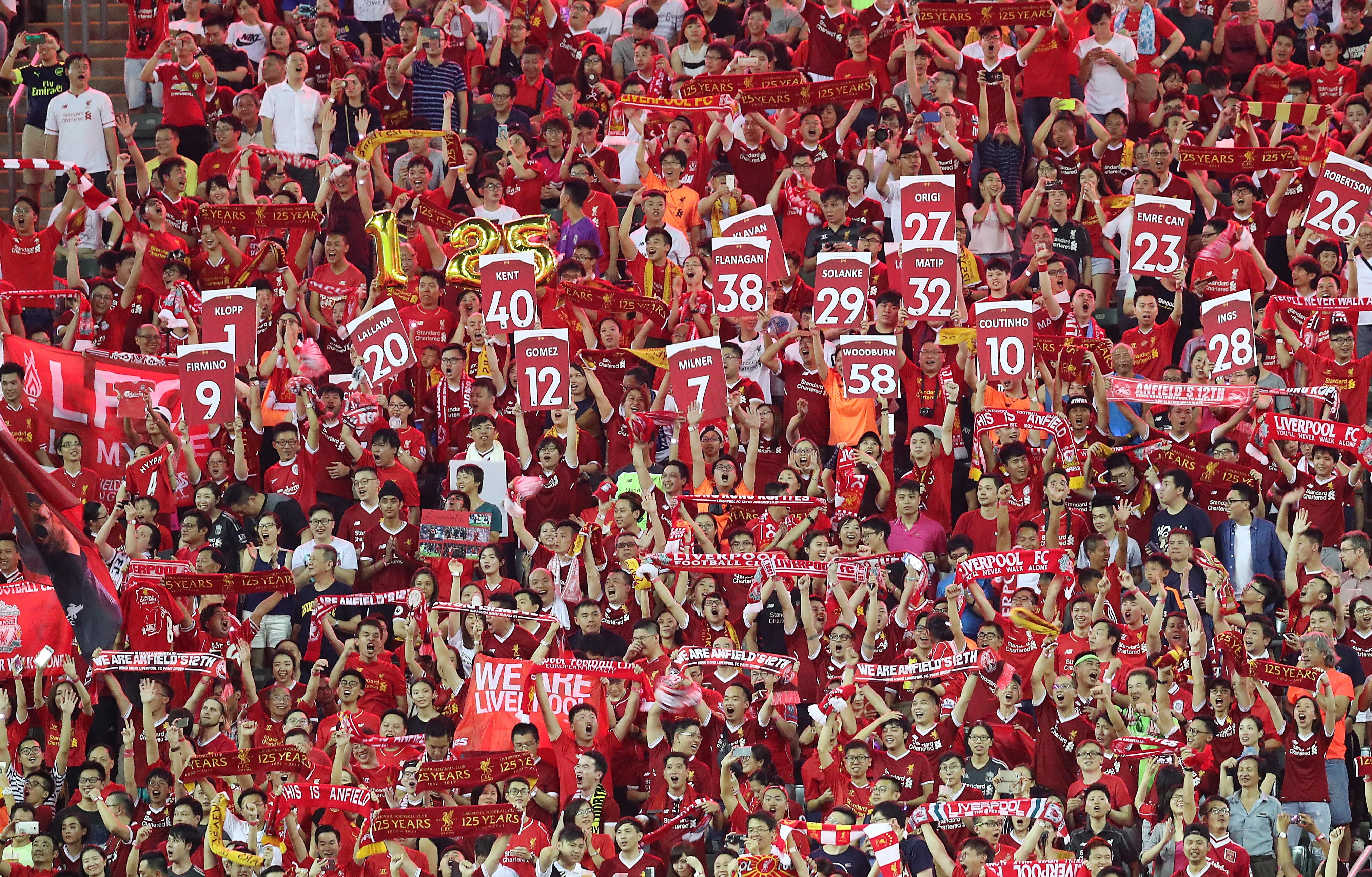 Liverpool fans cheer on their side during the Premier League Asia Trophy. Photo: Edward Wong