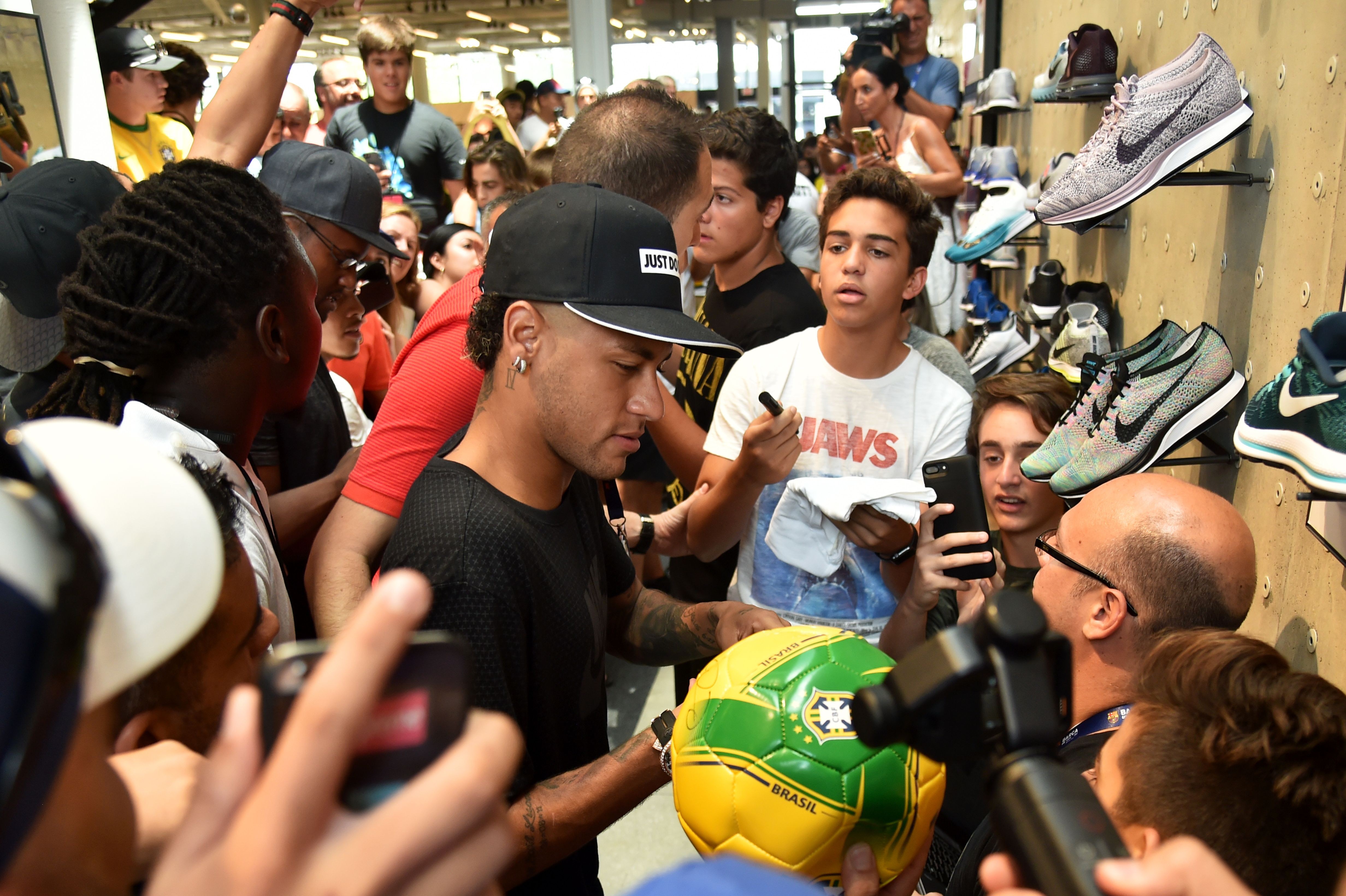 Barcelona's Neymar takes part in a event organised by a Nike shop in Miami. Photo: AFP