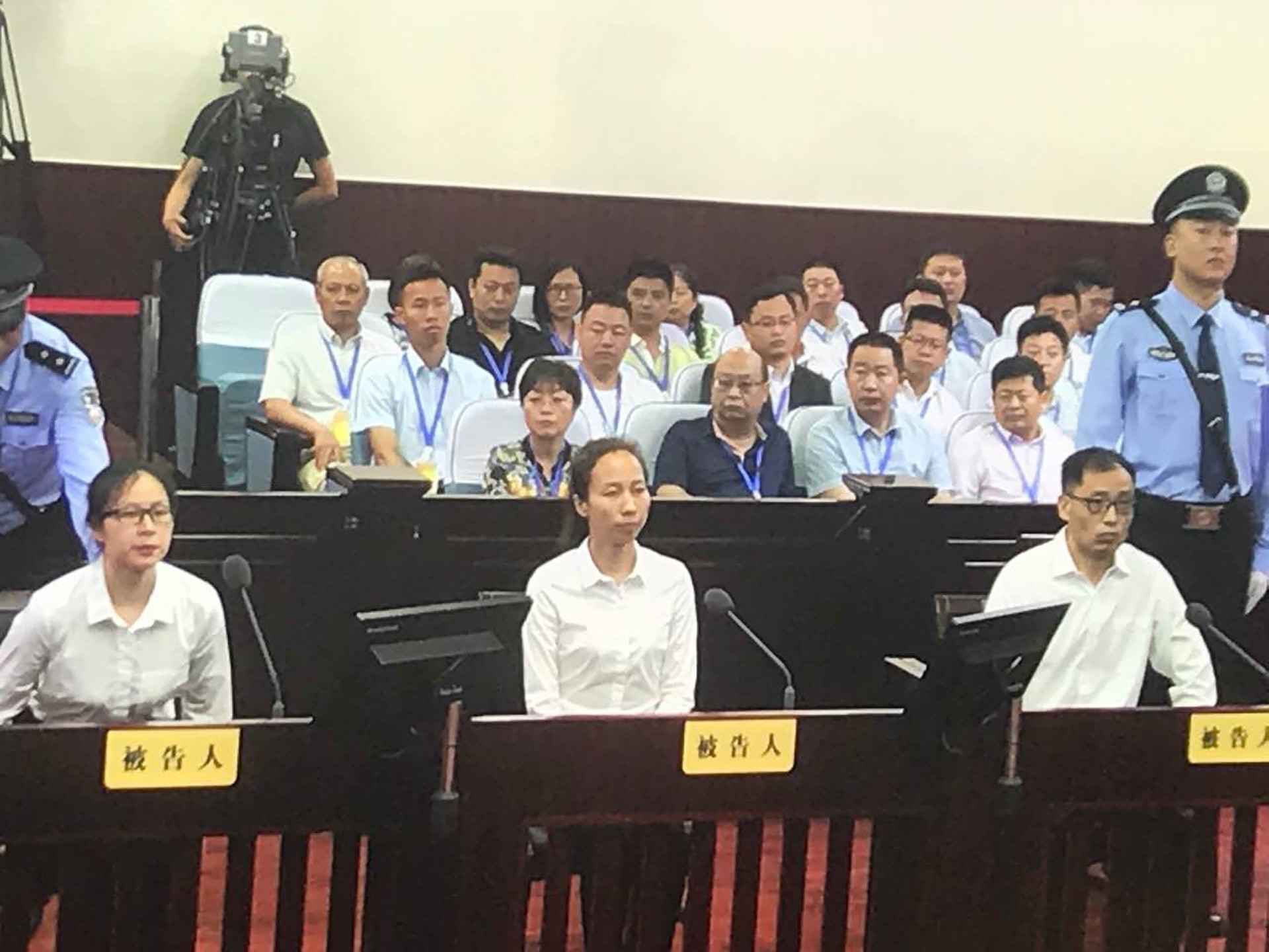 Xiao Yanling, Guo Lijie (centre), Guo Wengui’s niece, and Zhang Xincheng appeared before a court in Henan. Photo: Handout