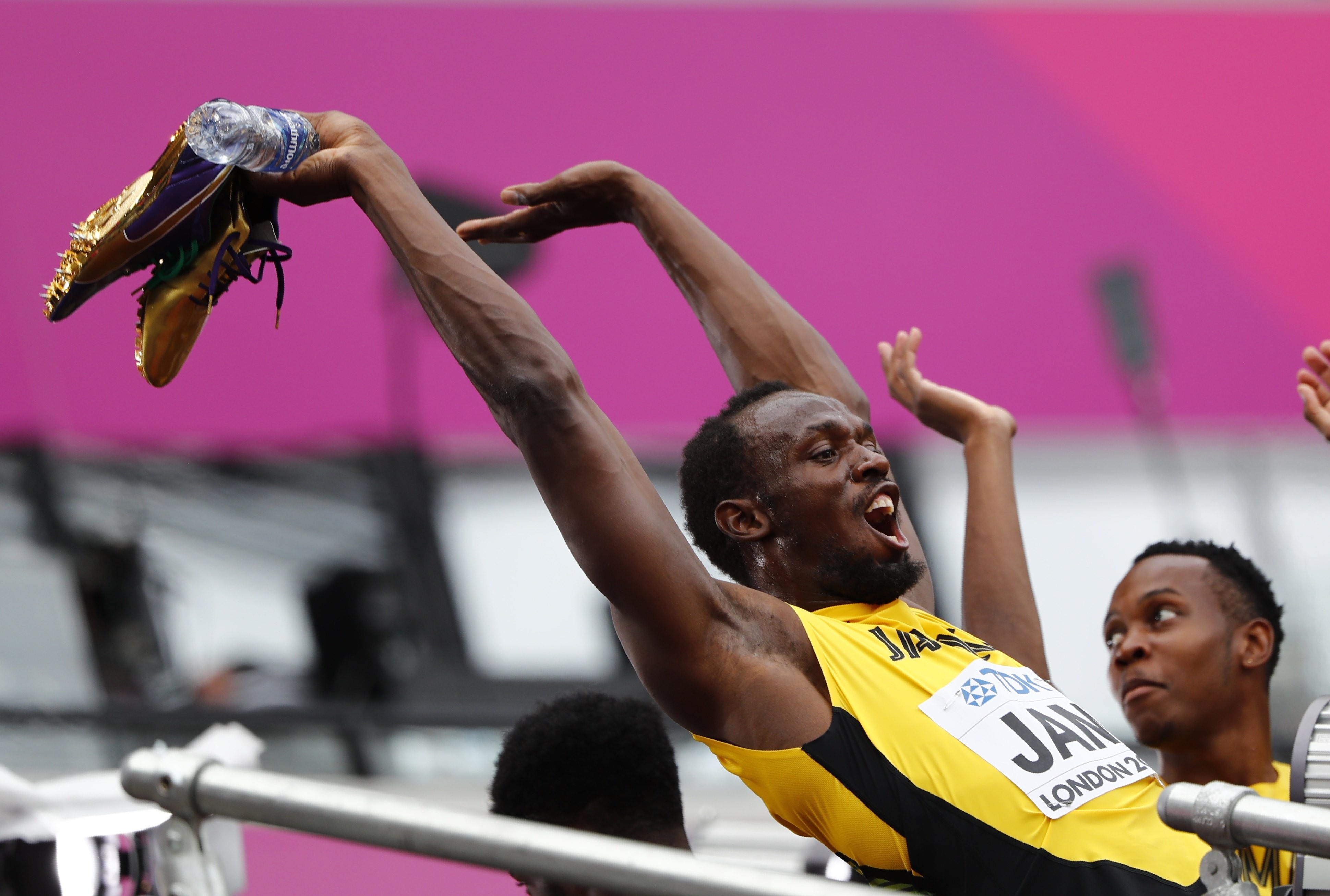 Usain Bolt Jamaica cheers during the women’s competition. Photo: Reuters
