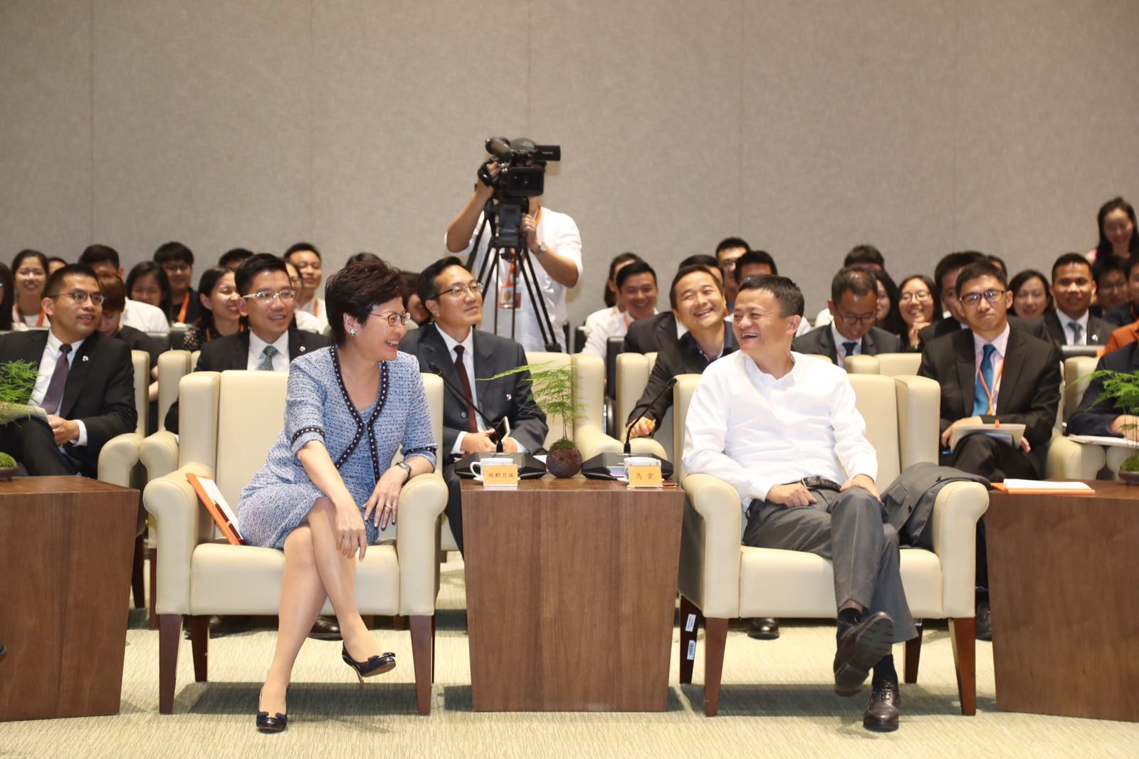 Hong Kong Chief Executive Carrie Lam meets Jack Ma at Alibaba’s headquarters in Hangzhou. Photo: Handout