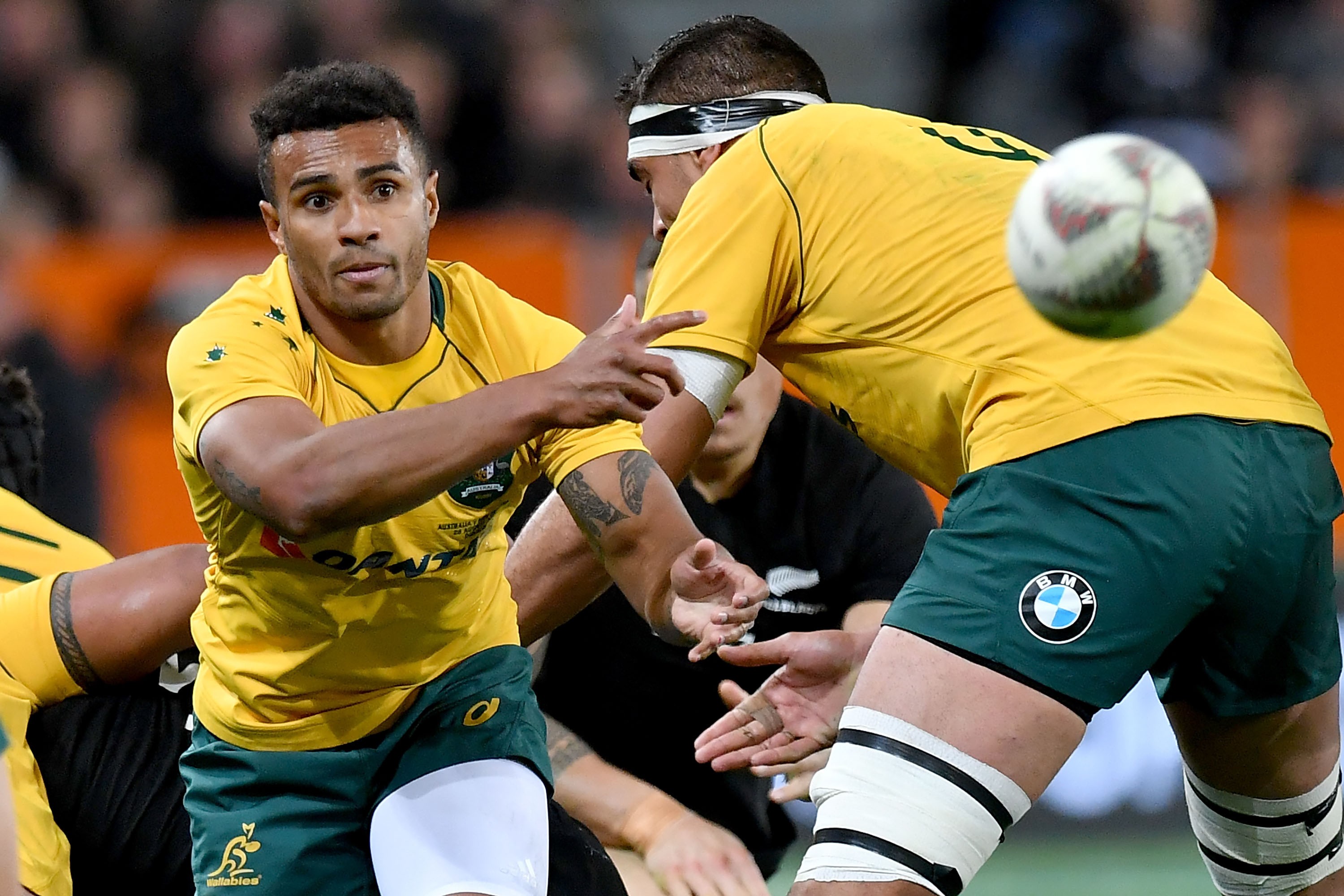 Australia’s Will Genia makes a pass during the second Bledisloe Cup match between New Zealand and Australia. Photo: AFP