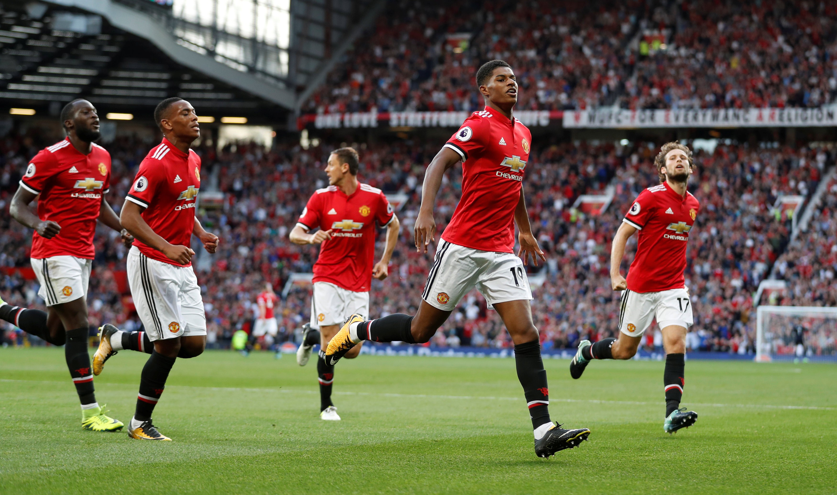 Manchester United's Marcus Rashford celebrates scoring. Photo: Reuters