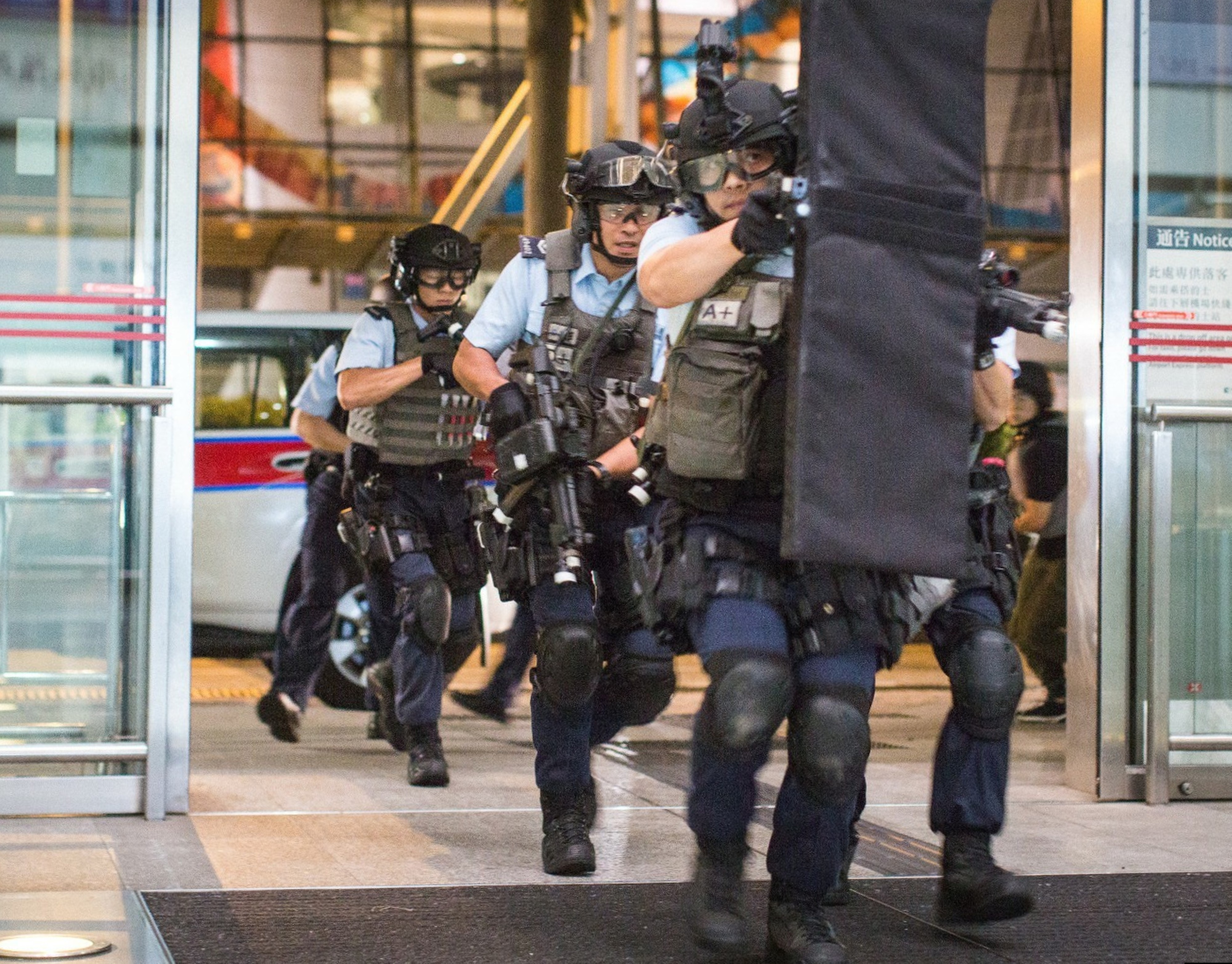 Hong Kong Police conduct an anti-terrorism drill in Central MTR station. Photo: Handout
