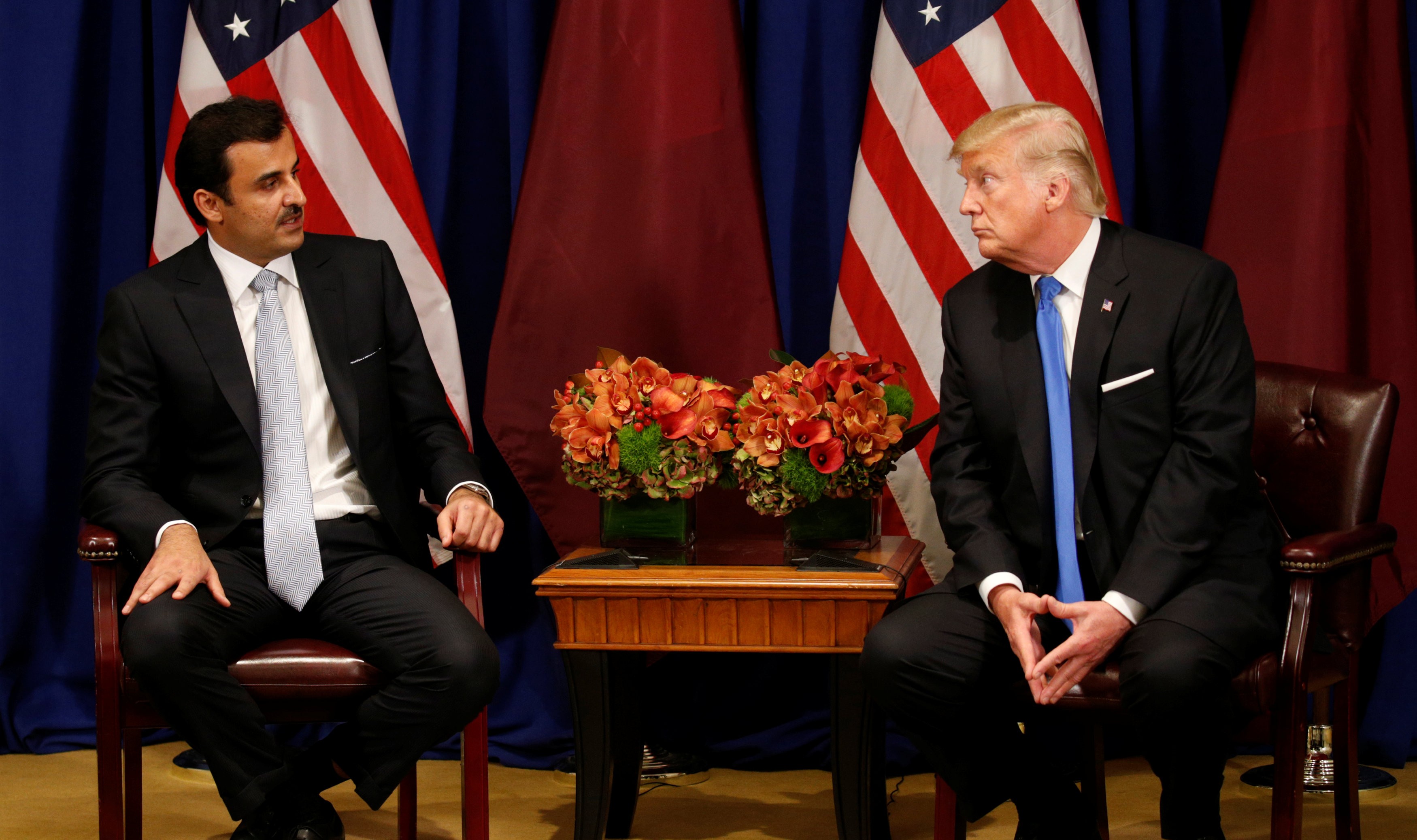 US President Donald Trump meets with Qatar's Emir Sheikh Tamim bin Hamad al-Thani in New York, at the United Nations on September 19, 2017. Photo: Reuters