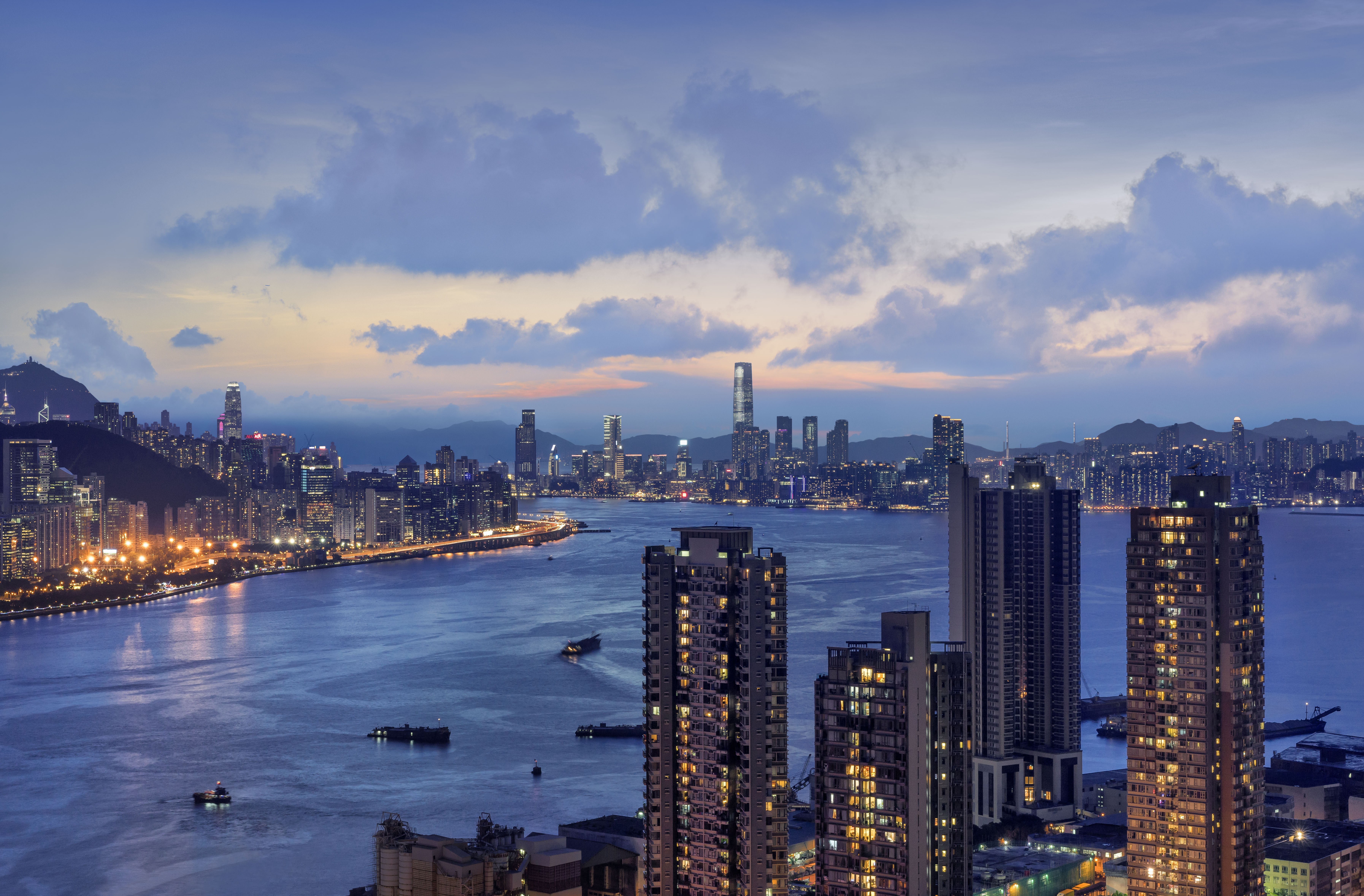 A view of Hong Kong from Devil's Peak by French photographer Romain Jacquet-Lagrèze, featured in the An Invitation to Travel: Blue Hour, Hong Kong Overseas exhibition, hosted by Vacheron Constantin.