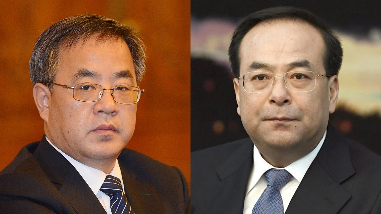 Hu Chunhua (left), party secretary of Guangdong province, has expressed his support for the expulsion of Sun Zhengcai (right) from China’s Communist Party. The two men were once tipped to take over as China’s president and premier. Photo: AFP/Kyodo