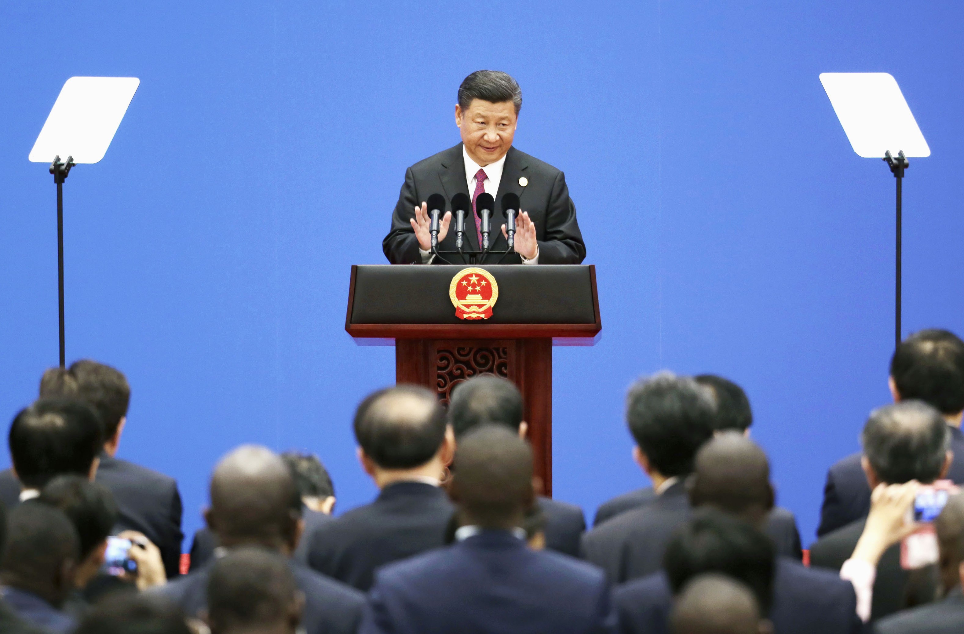 President Xi Jinping holds a press conference after a summit at the Belt and Road Forum for International Cooperation in Beijing in May. Xi said his initiative to develop economic links along the ancient Silk Road and beyond will help rebalance globalisation. Photo: Kyodo