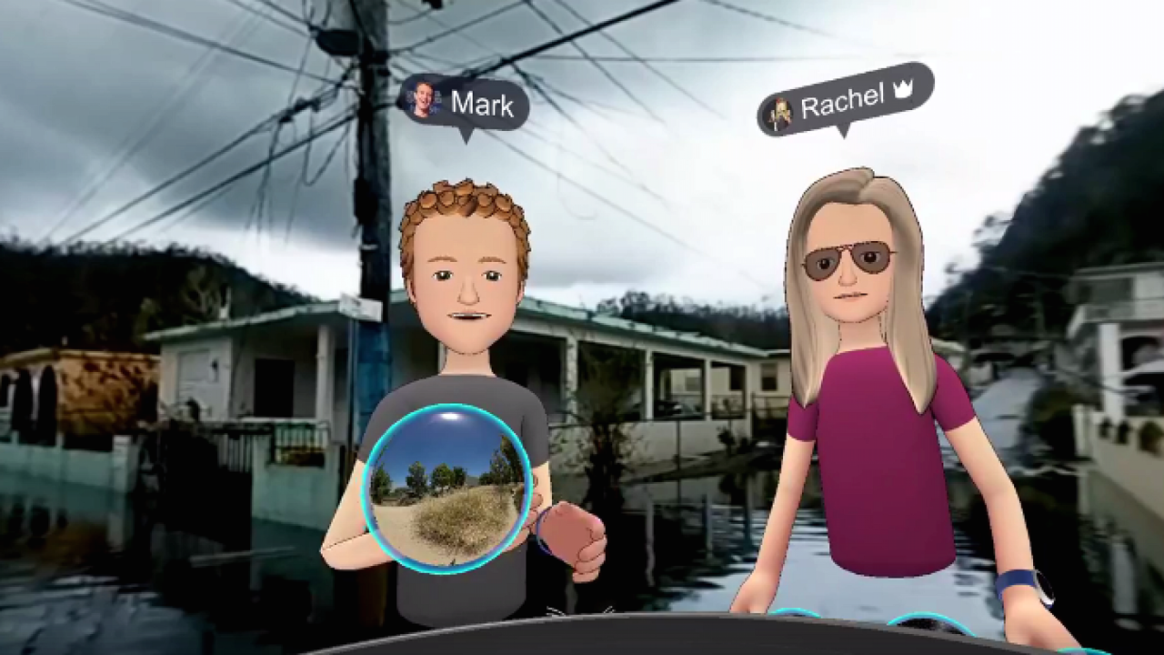 Facebook CEO Mark Zuckerberg used the "Spaces" virtual reality product to transport his 3-D avatar to hurricane-hit Puerto Rico. Photo: Facebook