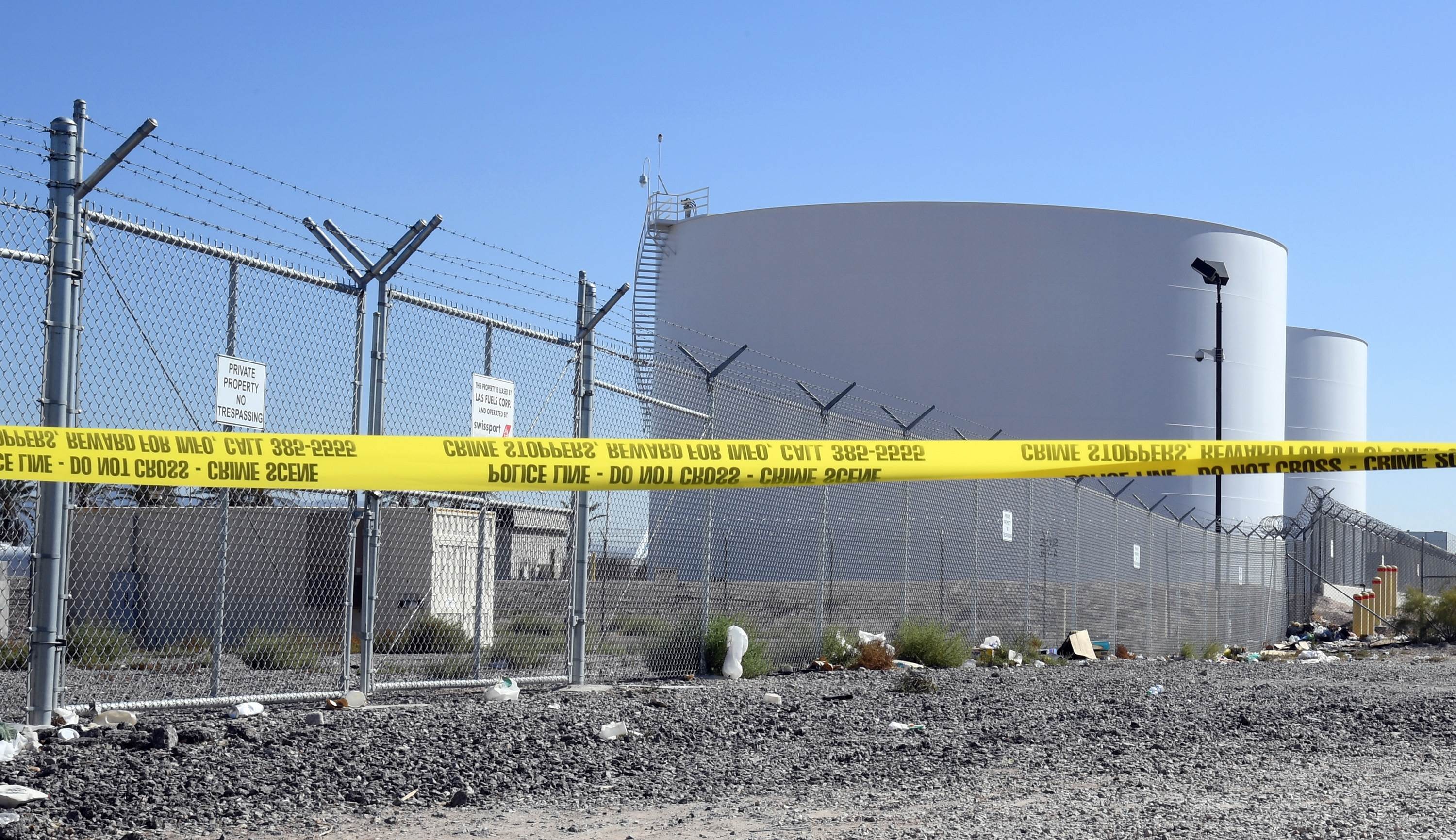 Jet fuel tanks just east of the Las Vegas Village, site of the Route 91 Harvest country music festival, that were reportedly targeted by gunman Stephen Paddock. Photo: AFP