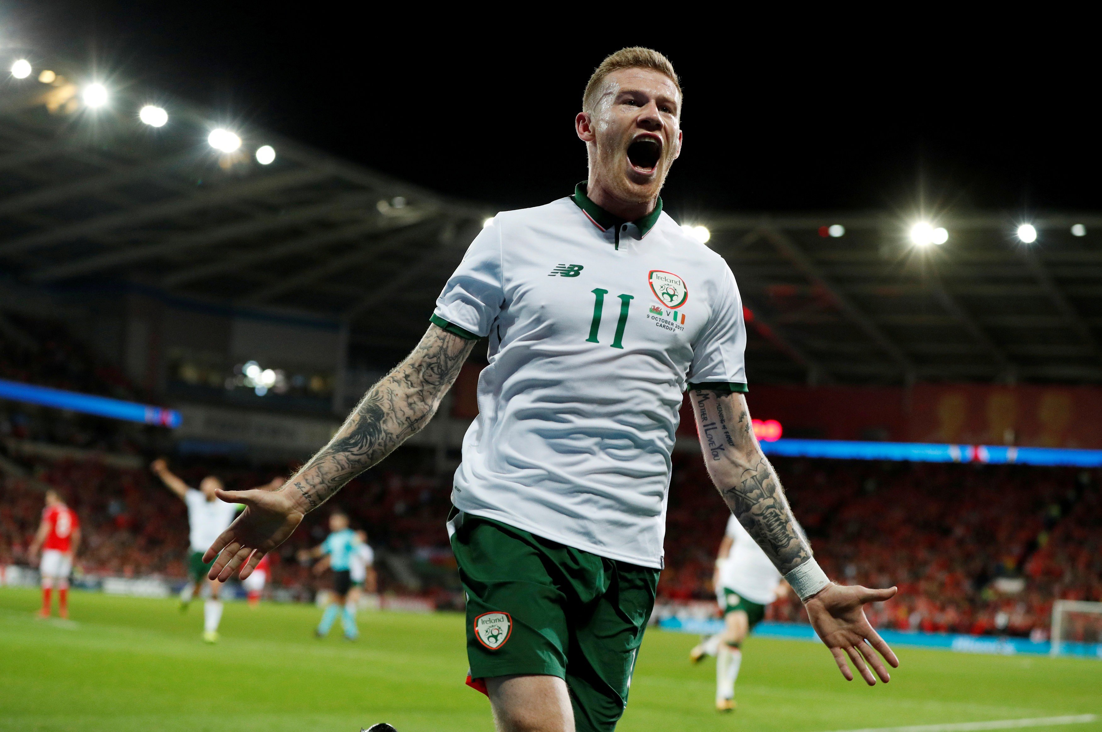 Republic of Ireland’s James McClean celebrates his goal. Photo: Reuters