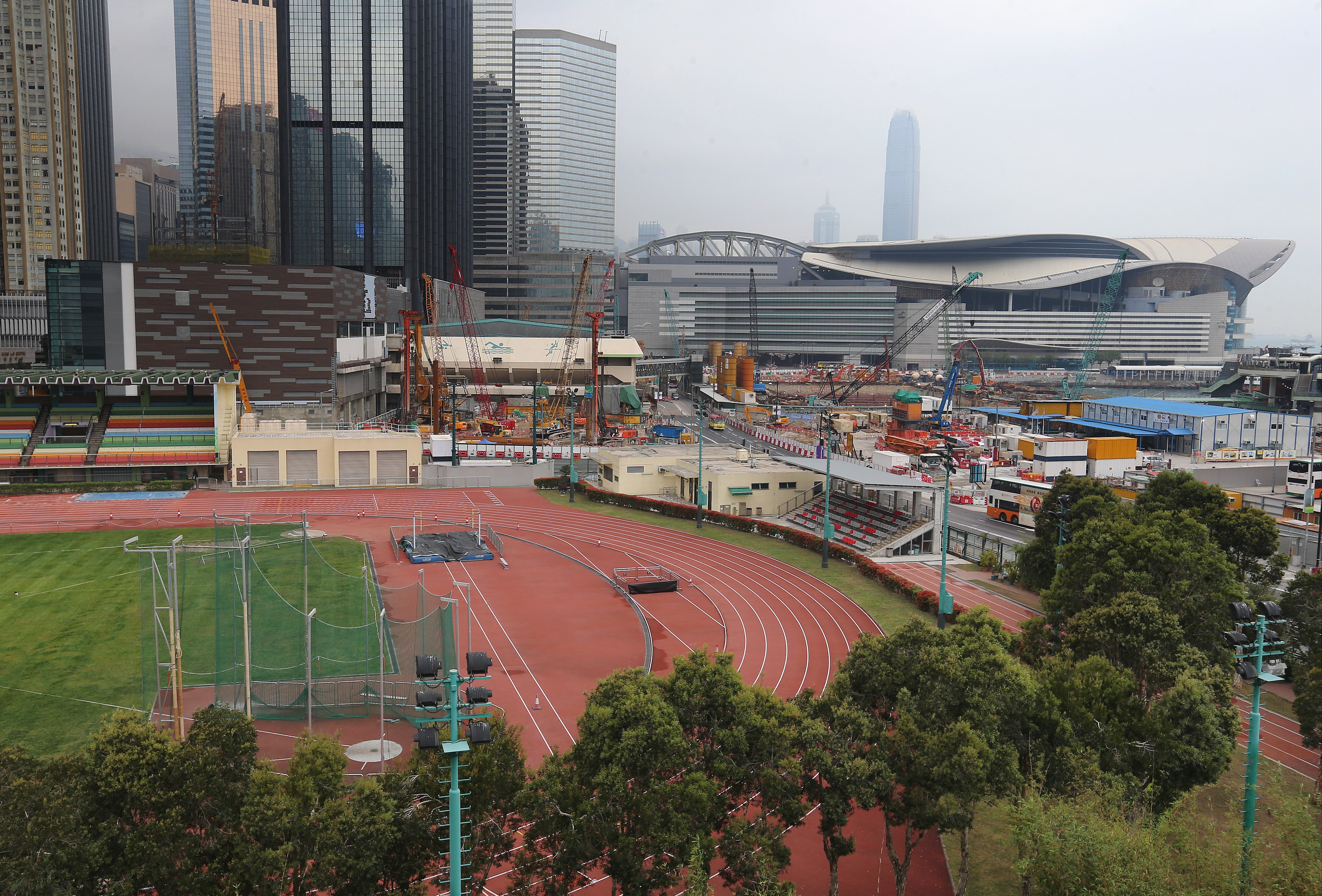 Wan Chai Sports Ground with and Hong Kong Convention and Exhibition Centre in the background. Photo: Dickson Lee
