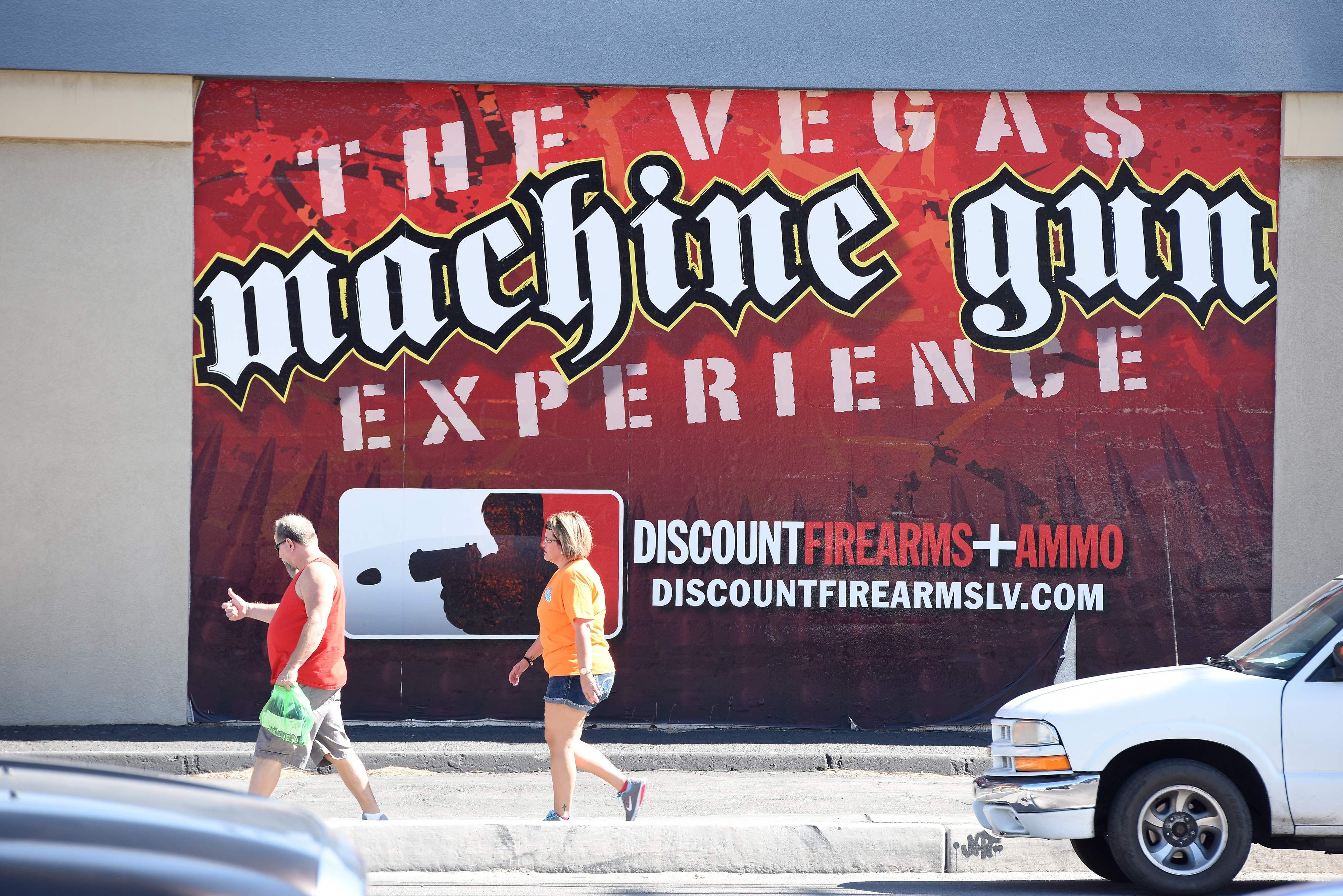 An advertisement for ‘The Vegas Machine Gun Experience’ in Las Vegas, Nevada. Photo: AFP