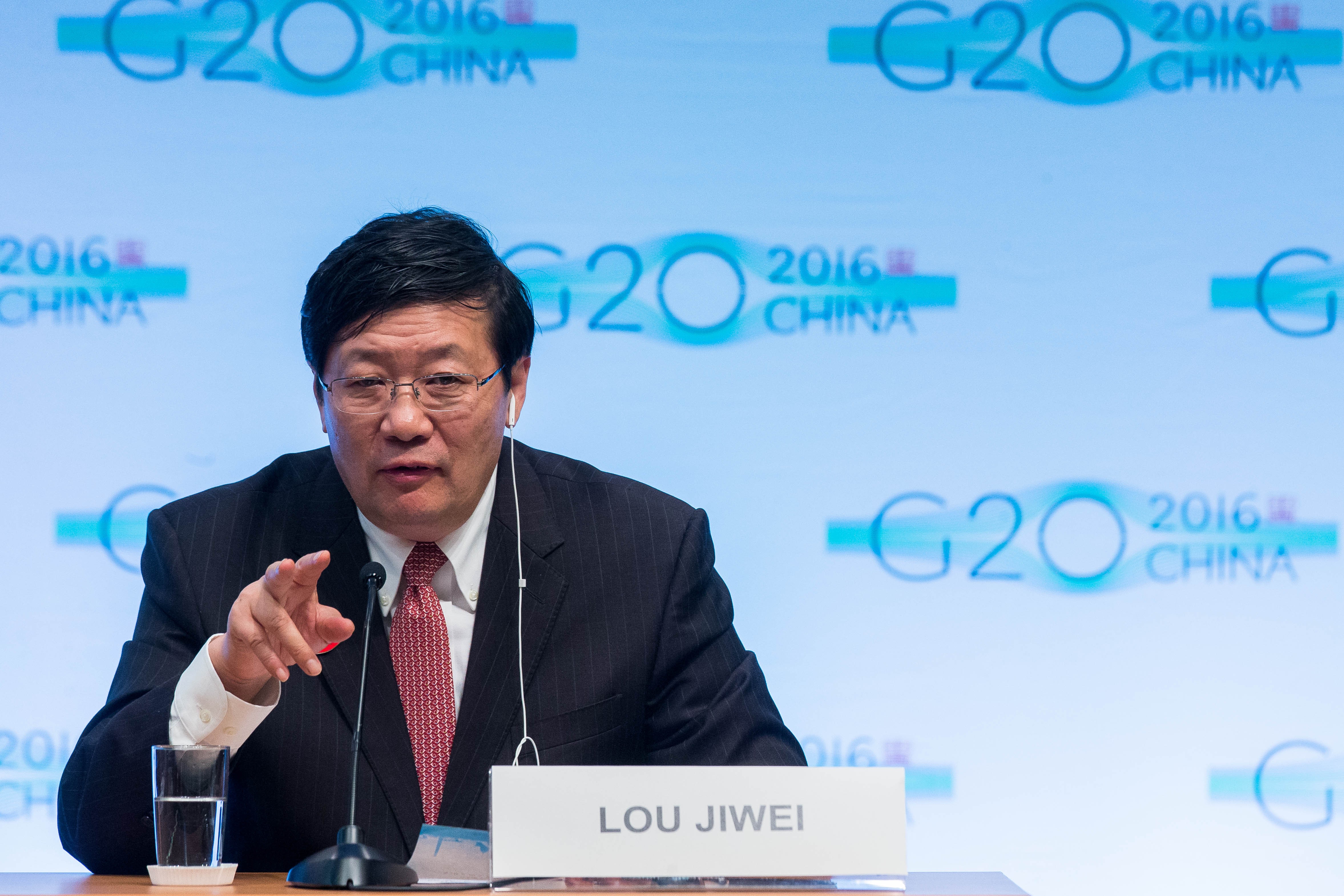 A file picture of former finance minister Lou Jiwei speaking at a G20 press conference in Washington last year. Photo: AFP