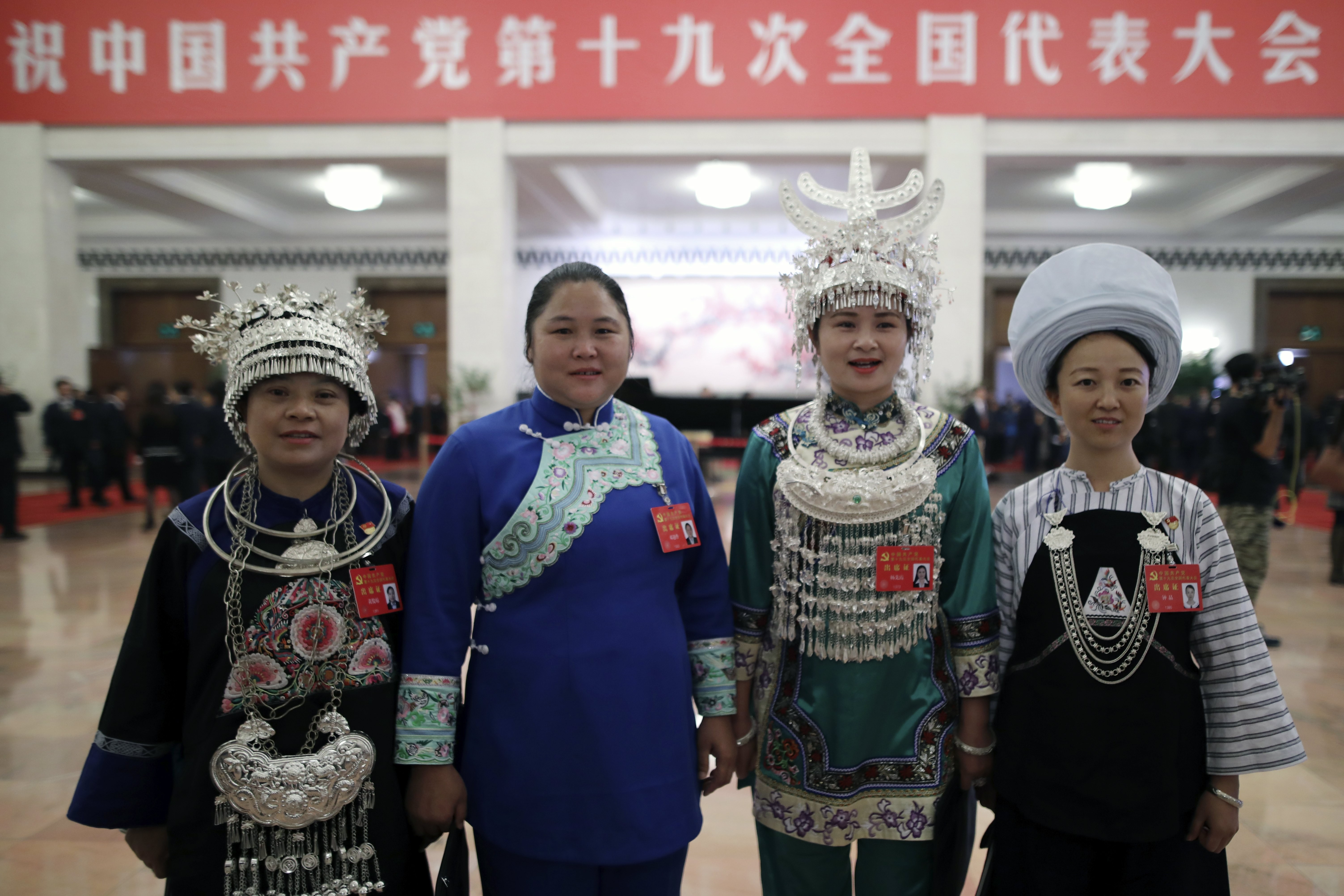 A group of female minority delegates at the congress. The event has a record number of female delegates – but not in the upper echelons of the Communist Party. Photo: EPA