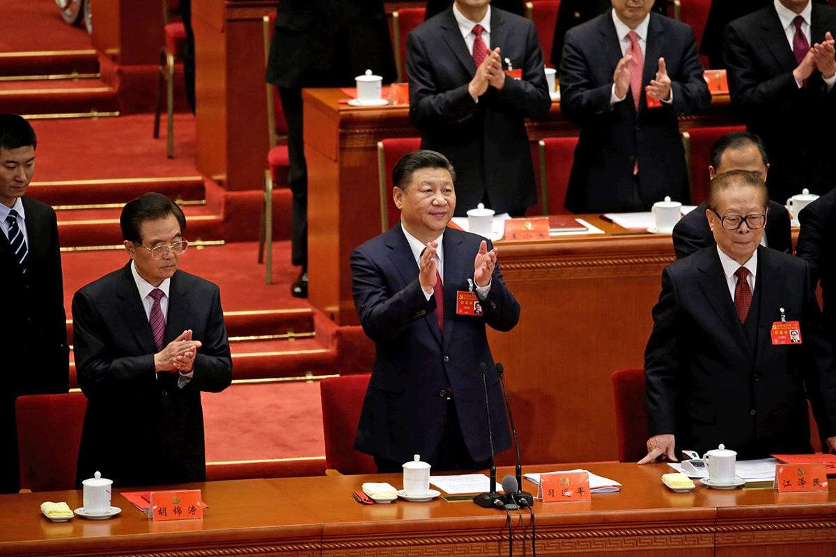 Chinese President Xi Jinping (center) declares the closing of the 19th National Congress of the Communist Party of China at the Great Hall of the People, in Beijing on October 24, 2017. Photo: Reuters