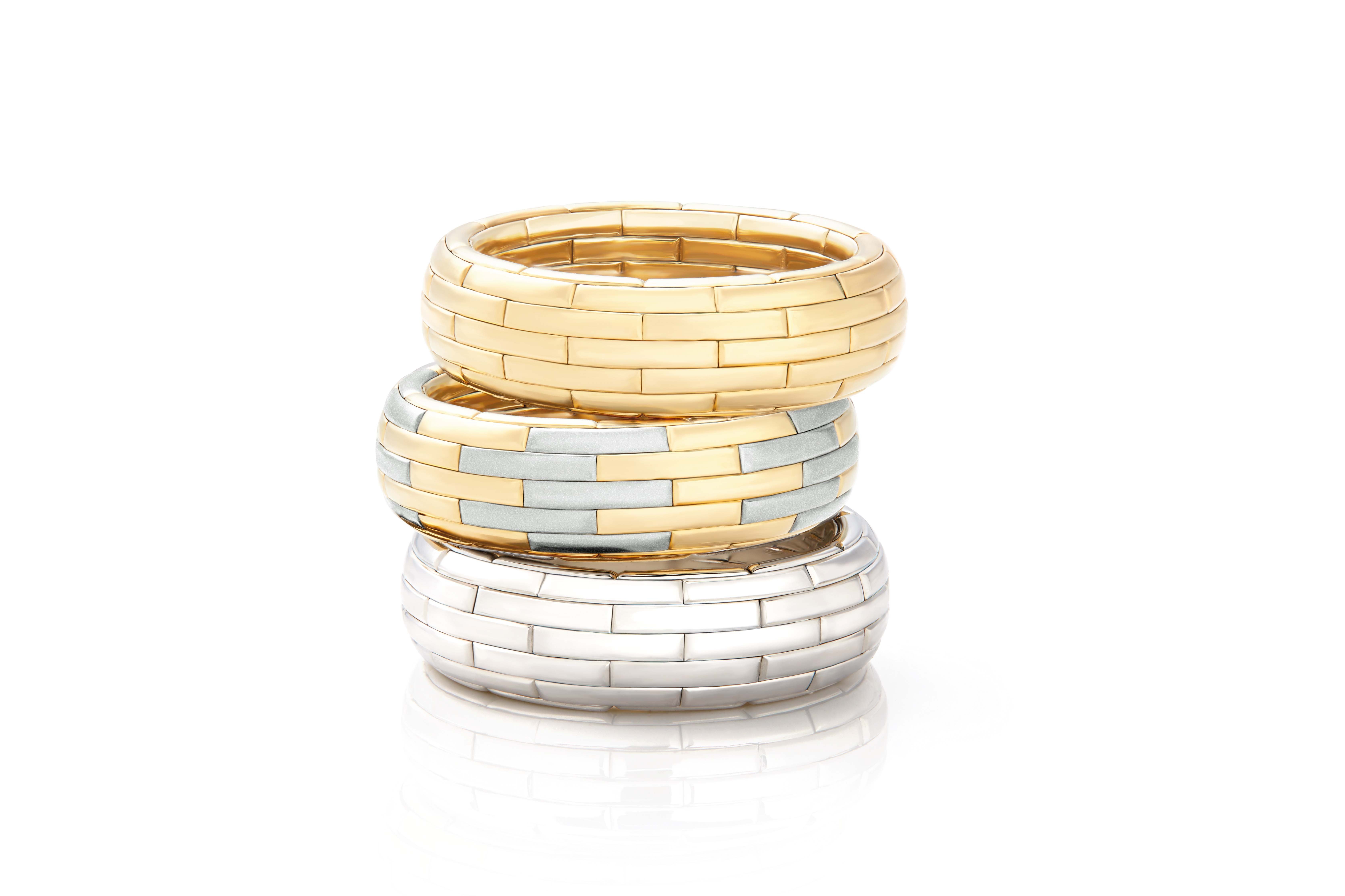 There are white gold, yellow gold, rose gold and pink gold bangles to choose from