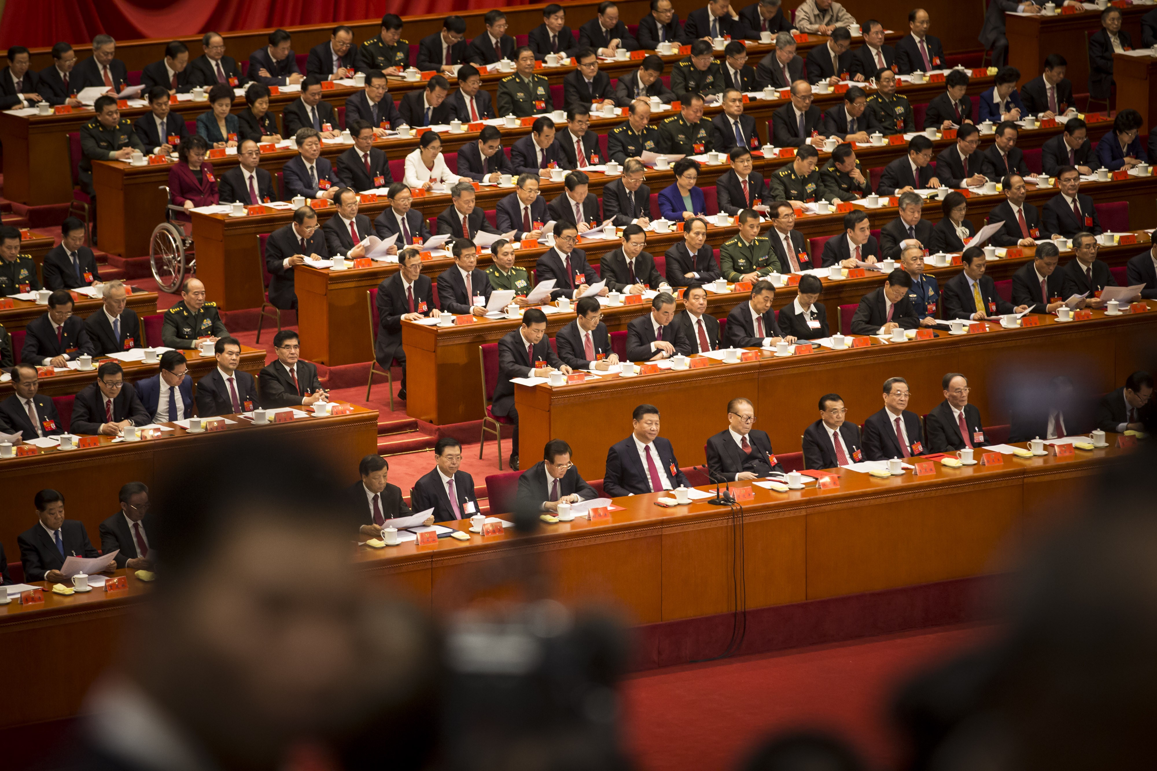 Xi Jinping, China's president, and other leaders and delegates attend the closing session of the 19th National Congress at the Great Hall of the People in Beijing. Photo: Bloomberg