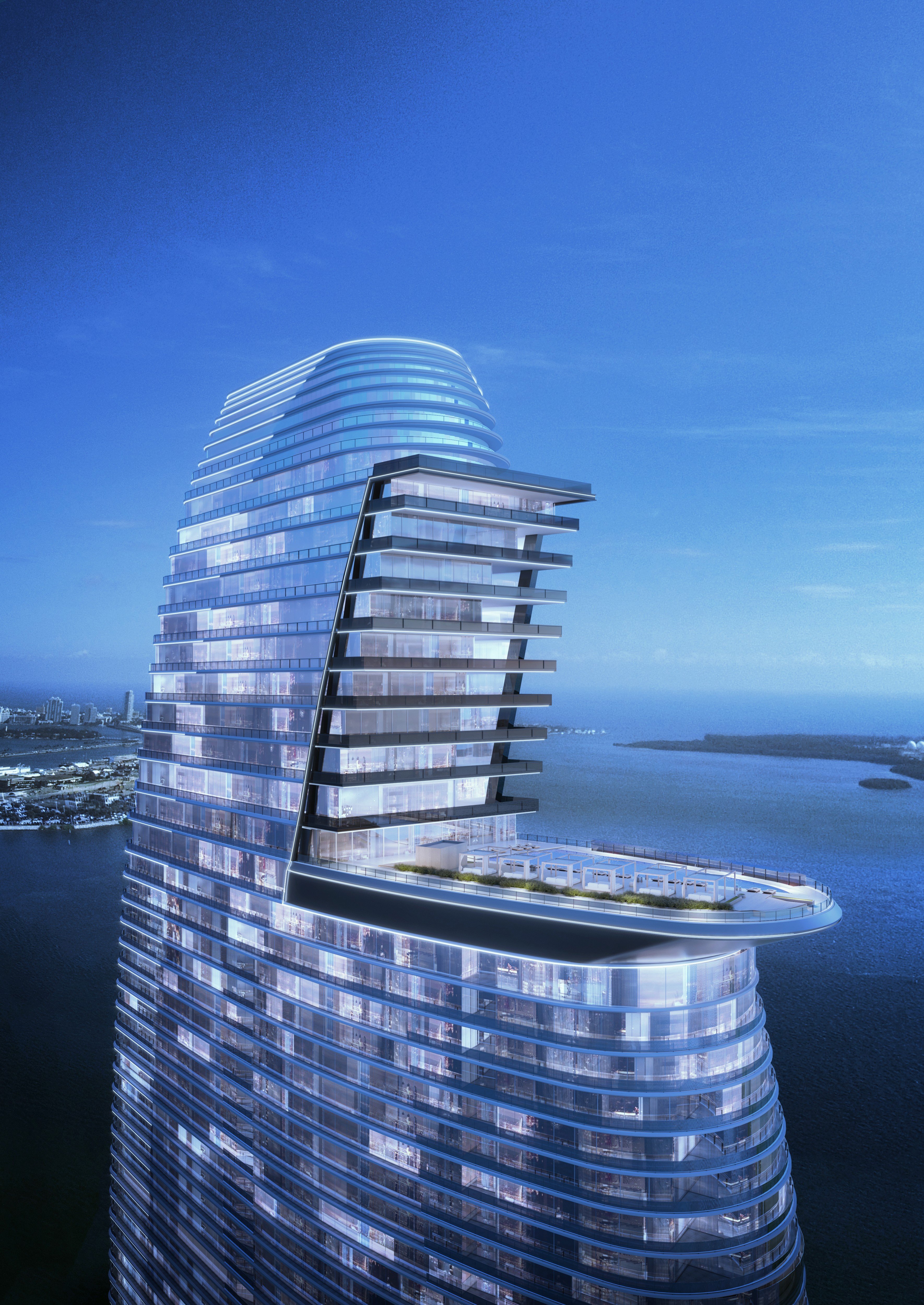 Owners can unwind in the striking curvilinear glass and steel tower made up of 391 luxury condominiums